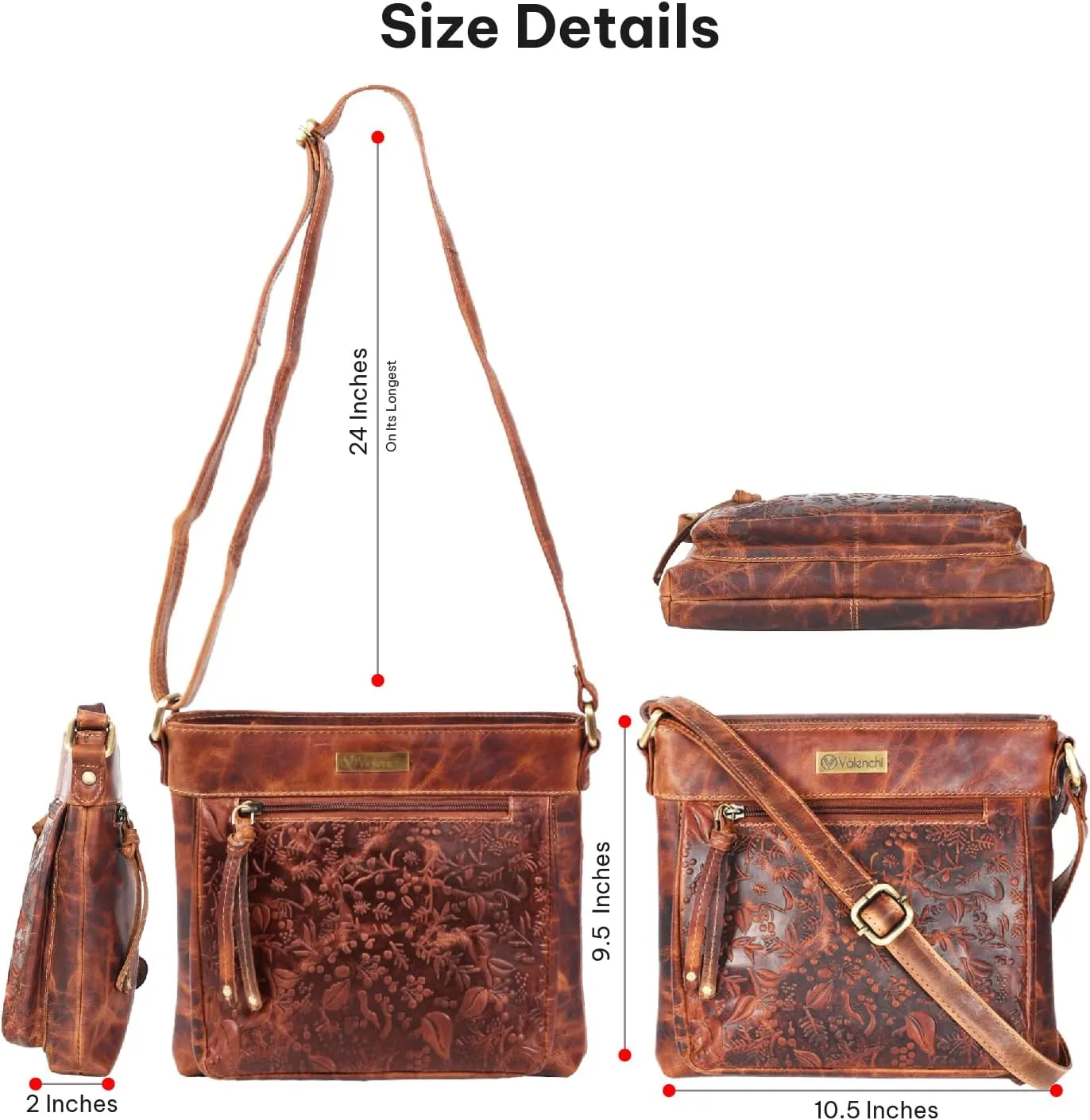 VALENCHI Women's Crossbody Handbags - Premium Leather Bags for Women - Everyday Purse with Adjustable Strap - Ladies Bag