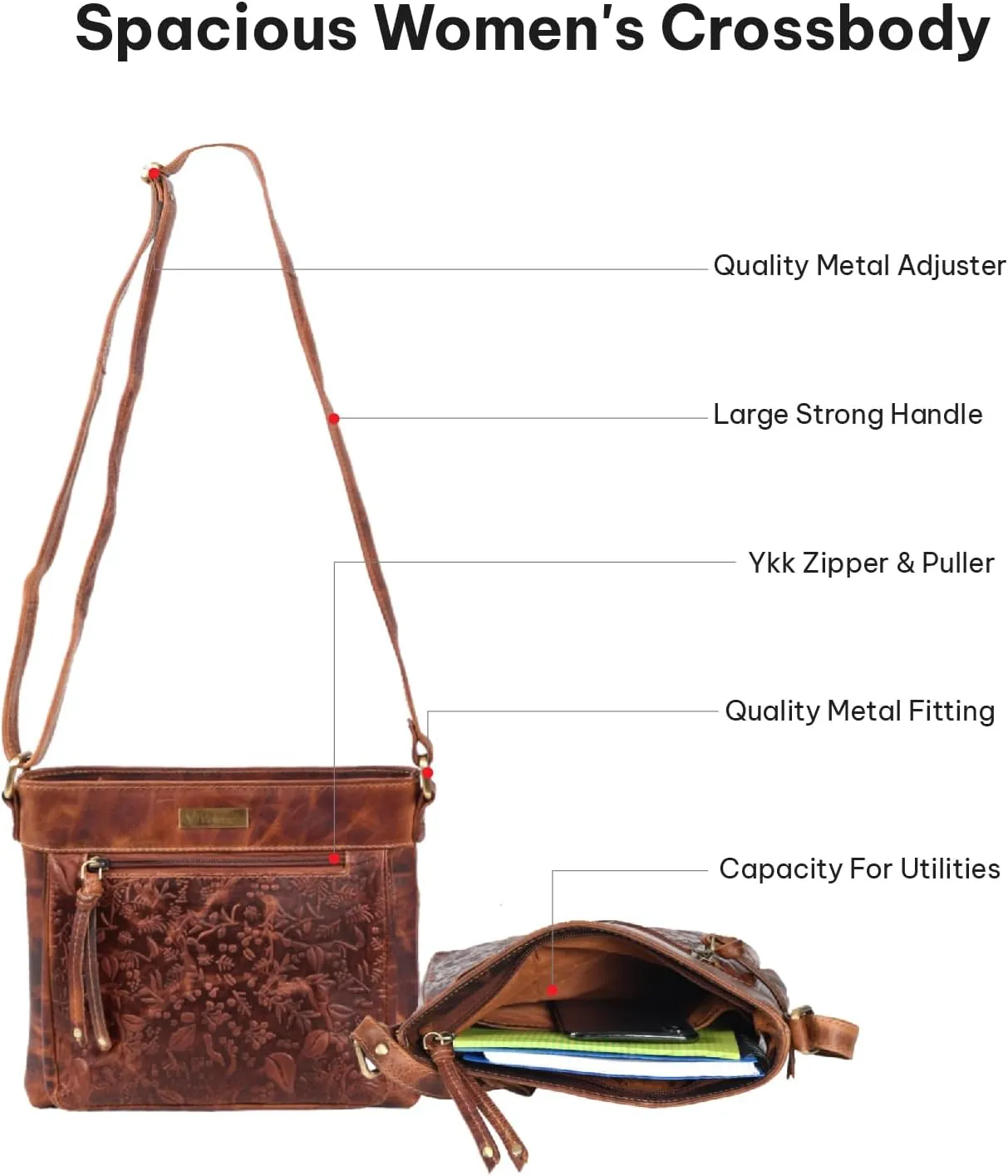 VALENCHI Women's Crossbody Handbags - Premium Leather Bags for Women - Everyday Purse with Adjustable Strap - Ladies Bag