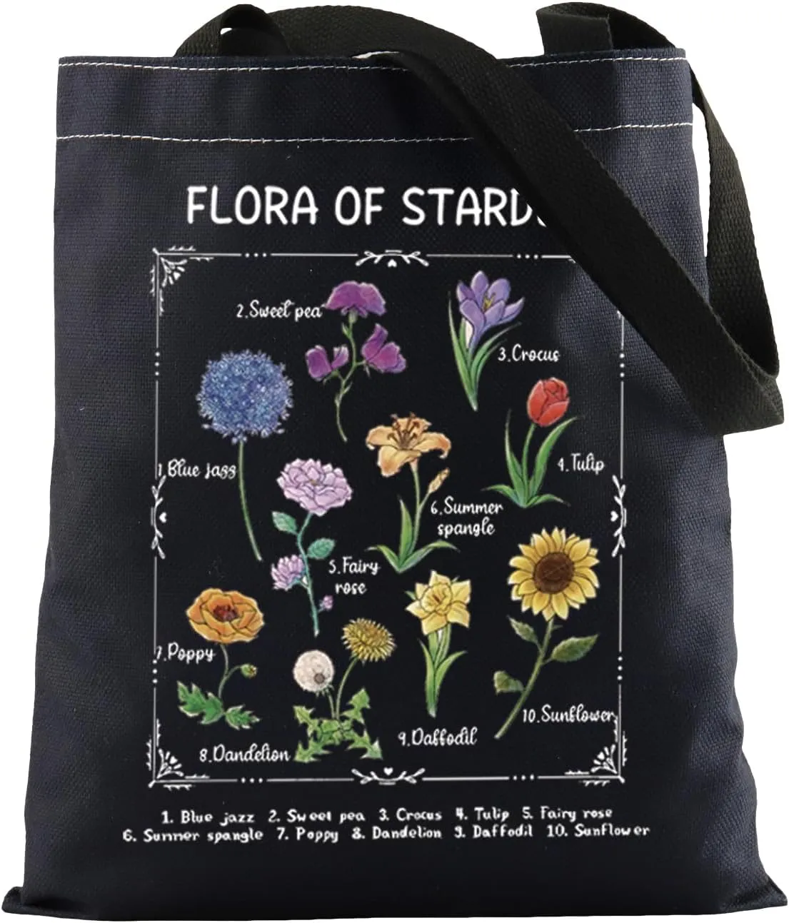 Valley Game Inspired Flora Of Star-dew Tote Bag - Pelican Town Flowers Vintage Botanical Shoulder Bag - Farm Sim Gift