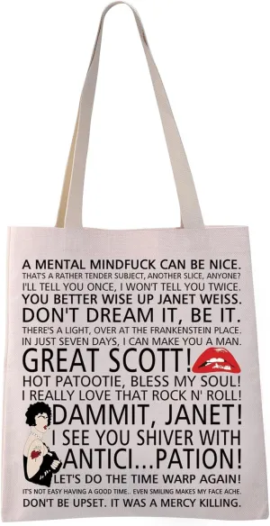 VAMSII Dripping Lips Don't Dream It Be It Tote Bag Rocky Horror Cult Classic Gift Song Lyric Quote Grocery Shopping Bag