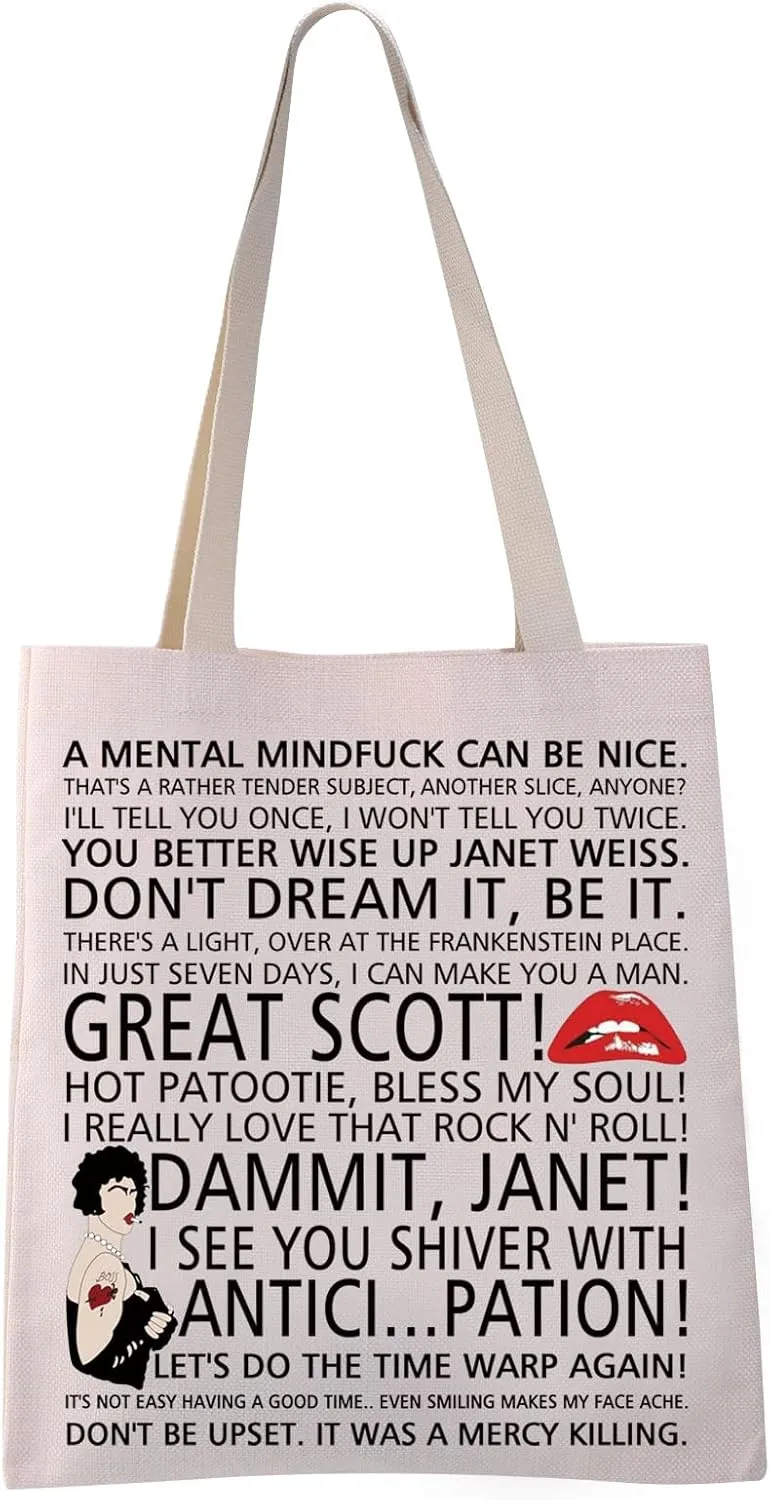 VAMSII Dripping Lips Don't Dream It Be It Tote Bag Rocky Horror Cult Classic Gift Song Lyric Quote Grocery Shopping Bag