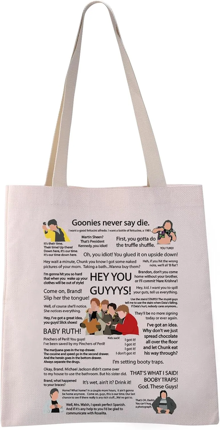 VAMSII Goonies Movie Quote Canvas Tote Bag 80s Movie Inspired Gift Goonies Movie Fans Gift (YOU GUYYYS tote)