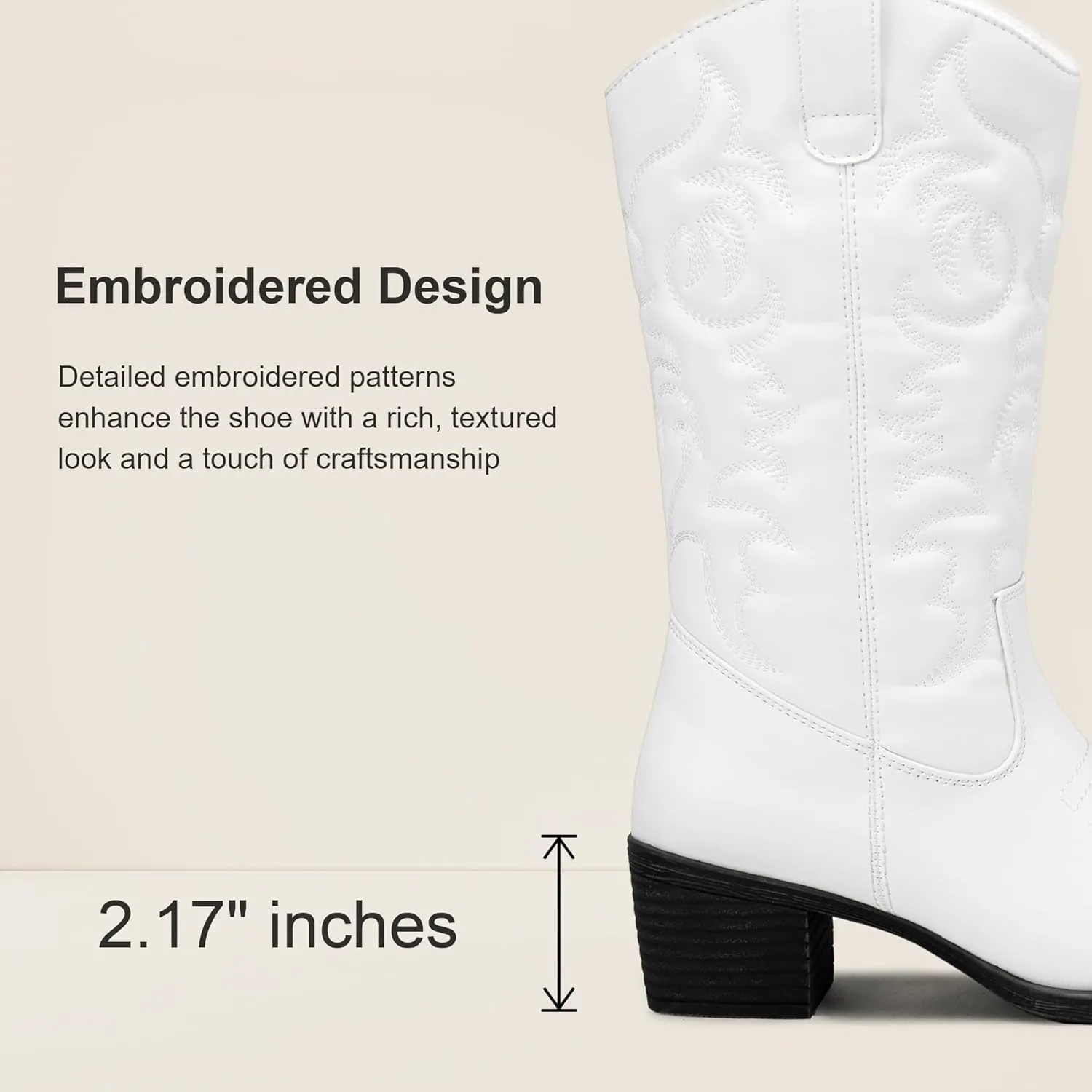 Vepose Women's Cowboy Boots Western Cowgirl Round Toe Mid Calf Boots for Women