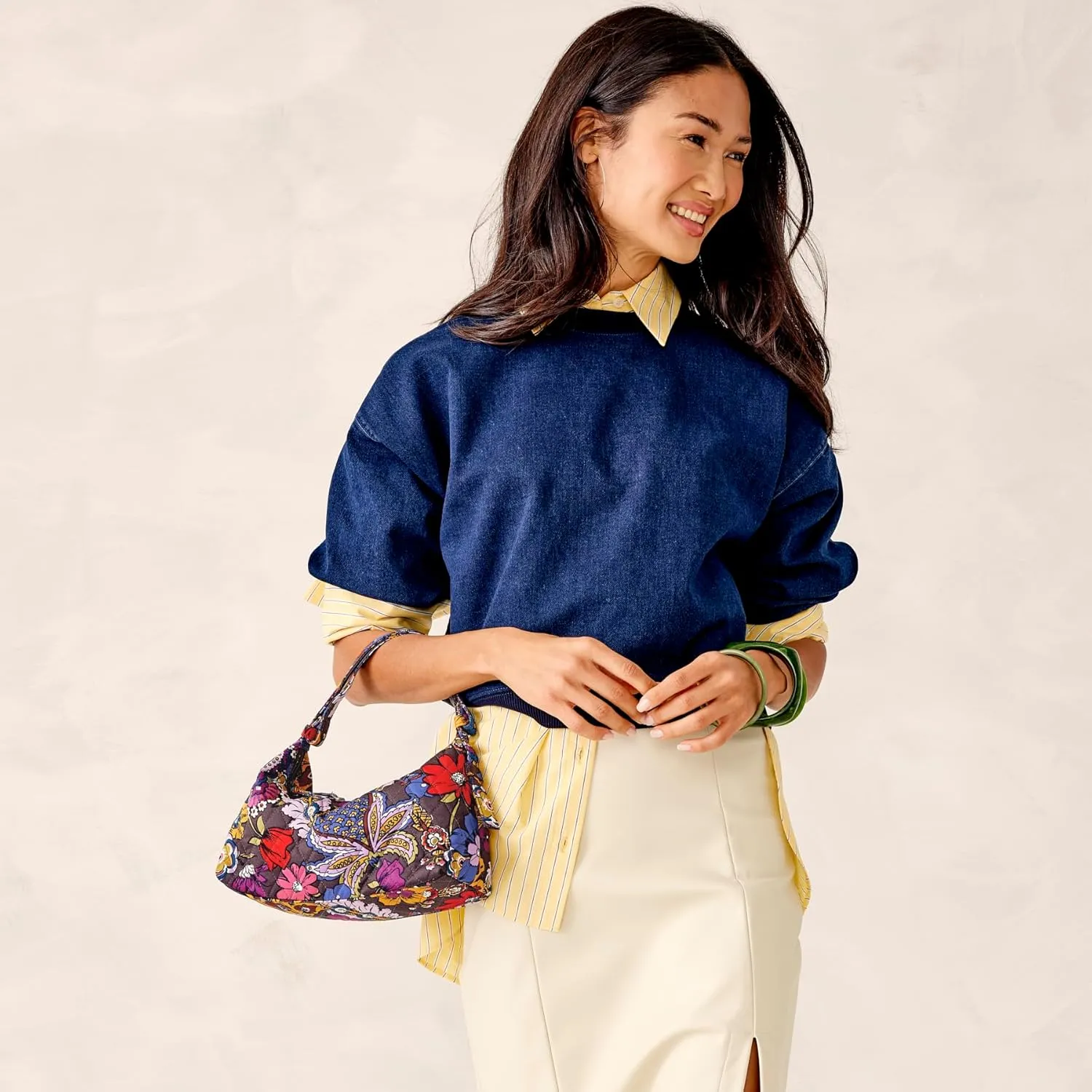 Vera Bradley Premium Cotton Roxbury Crescent Shoulder Bag