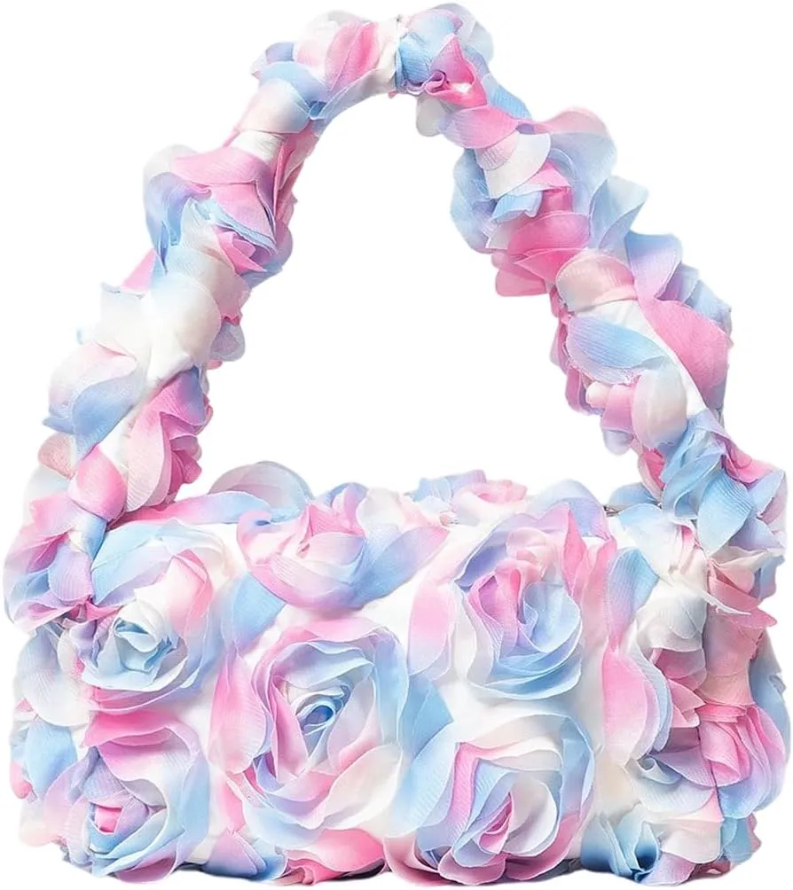 Verdusa Women's 3D Flower Clutch Handbags Rose Evening Purse Top Handle Bags