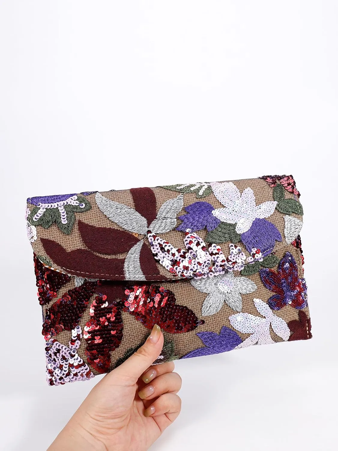Verdusa Women's Floral Embroidery Sequin Evening Clutch Bags Party Purses