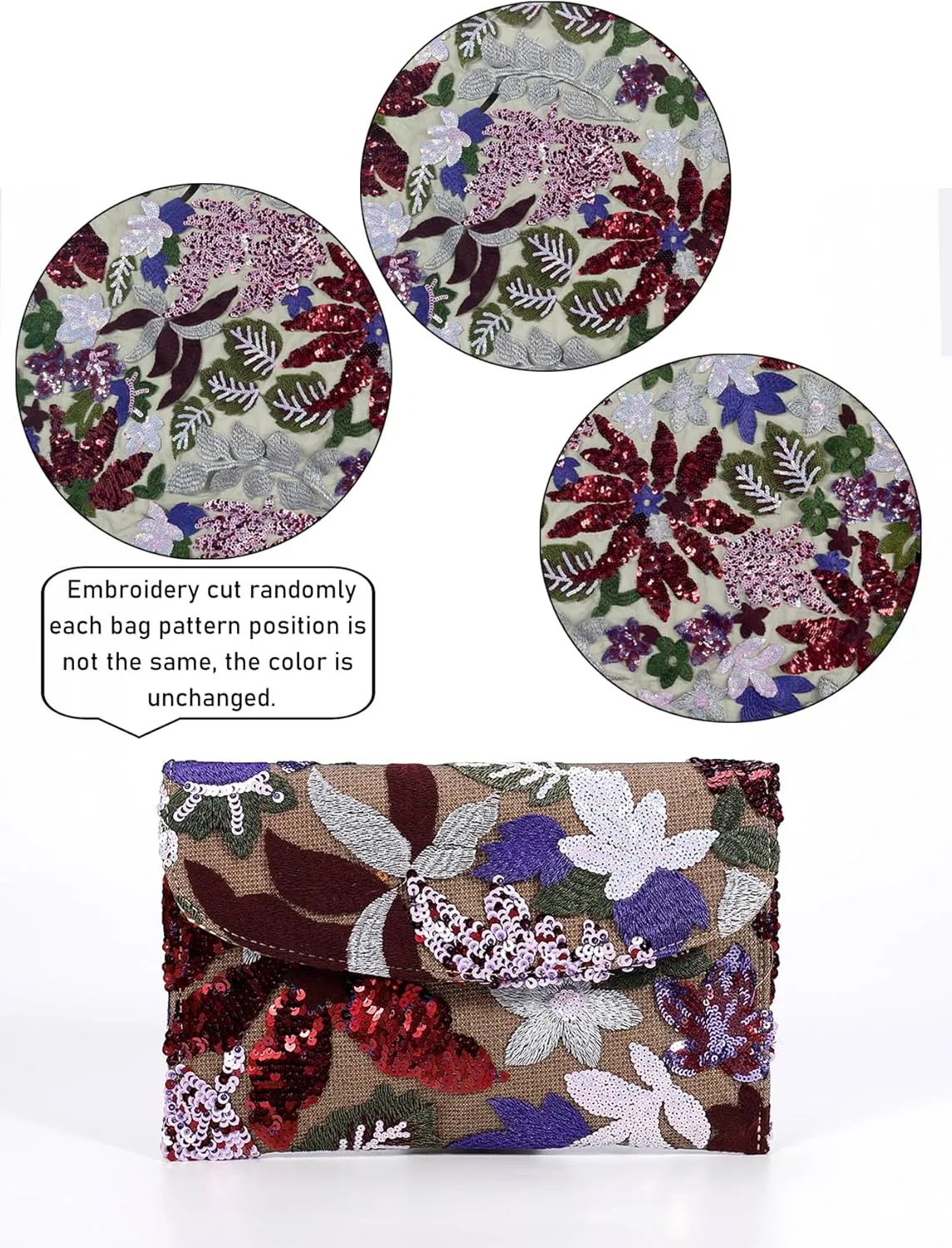 Verdusa Women's Floral Embroidery Sequin Evening Clutch Bags Party Purses
