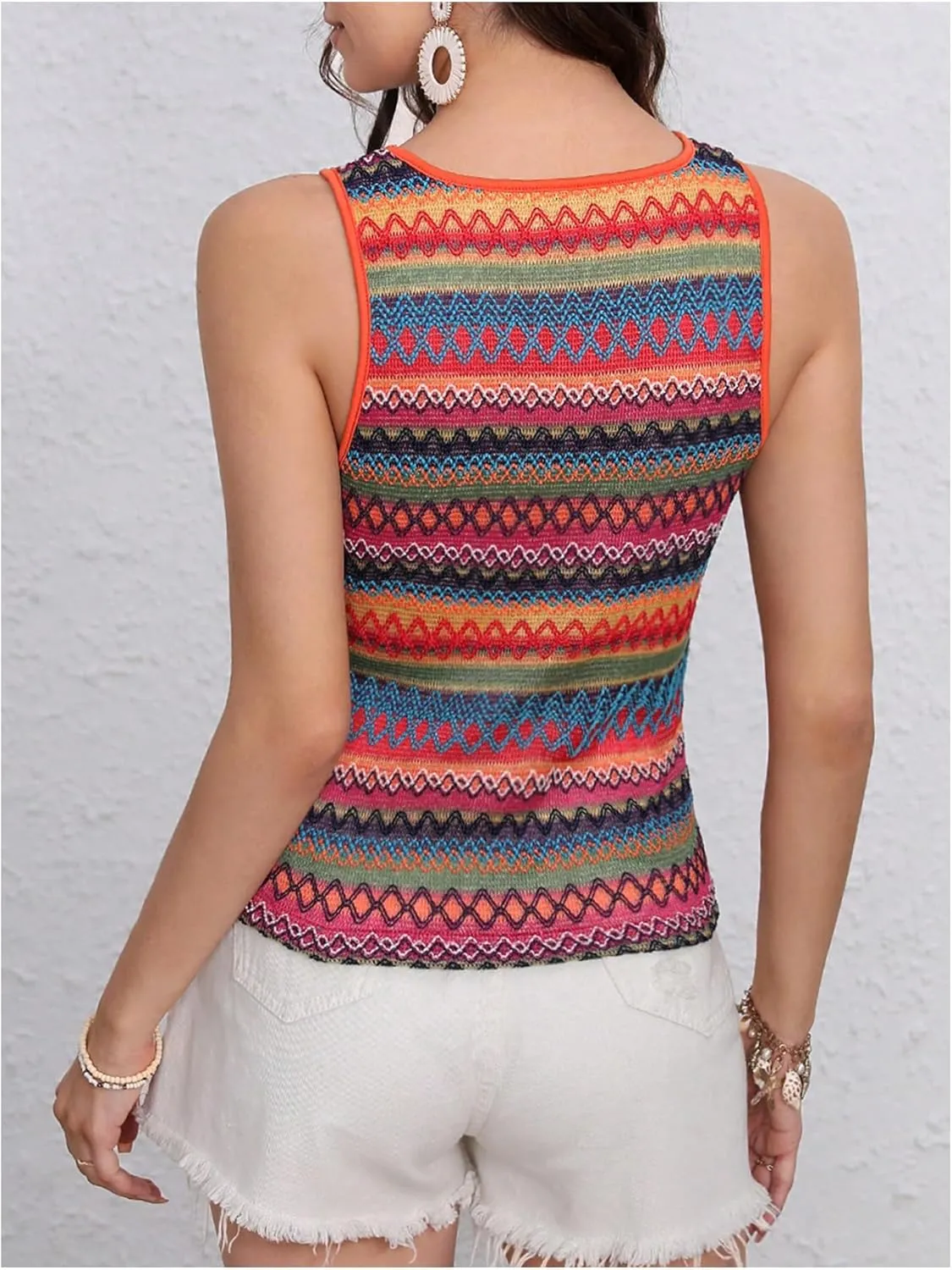 Verdusa Women's Geo Print Crewneck Sleeveless Tops Boho Summer Tank Top