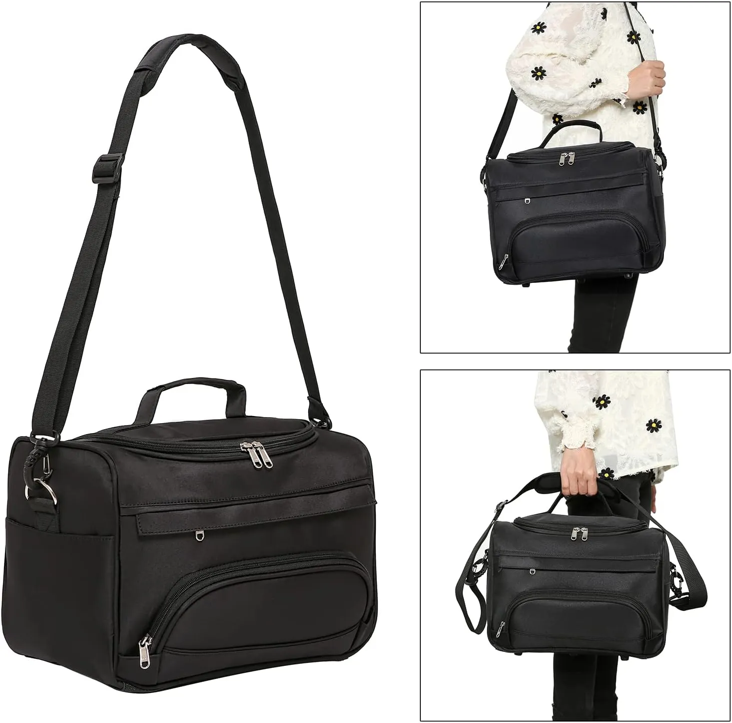 VERSAINSECT airdressing Bags for Stylists Hairdresser Bag for Supplies with Shoulder Strap Cosmetics Beauty Hairstylist Bag Makeup Salon Organizer Bag with YKK Zipper (BLACK), 13.8" x 8.7" x 9.5"