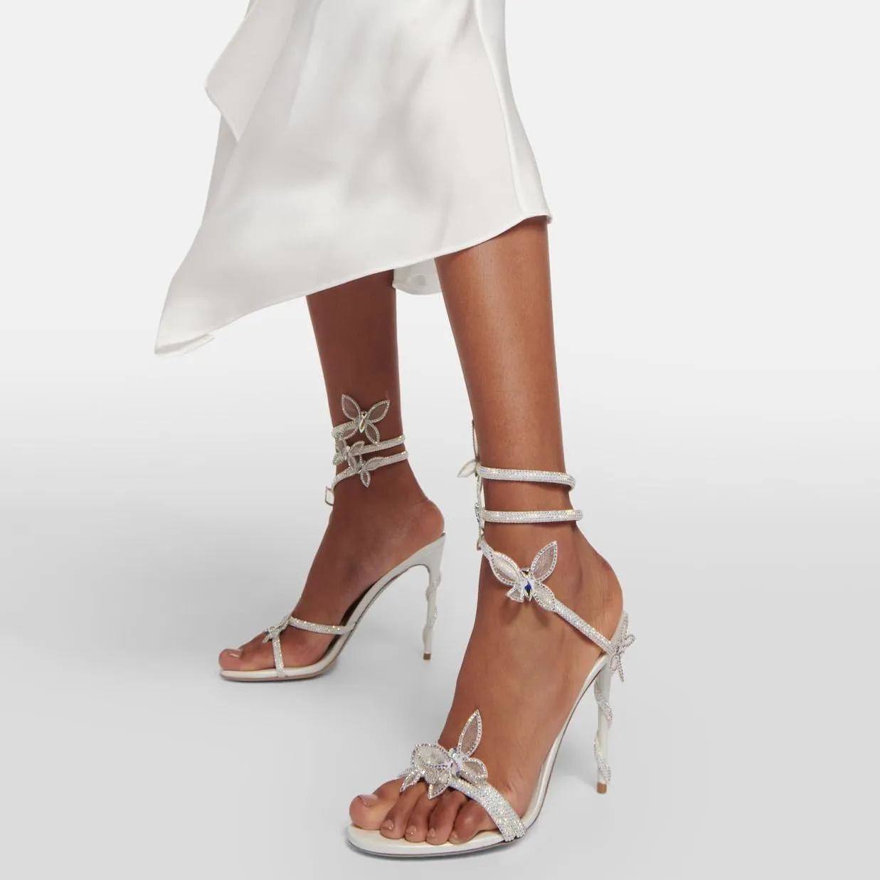 Vertundy Embellished Rhinestone Butterfly Spiral Coil Wrap Around Stiletto Heels Diamante Ankle Strap Fantasy Sparkly Sandals Dress Shoes