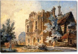 View of The Gatehouse at Rye House, Hertfordshire by Joseph Mallord William Turner - 16" x 24" Gallery Wrap Canvas Art Print - Ready to Hang