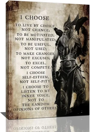 Viking Warrior Wall Art Viking Samurai Picture Wall Decor I Choose to Live by Choice Inspirational Quotes Canvas Painting Prints Motivational Poster Artwork Home Framed for Bedroom Living Room 16"x24"