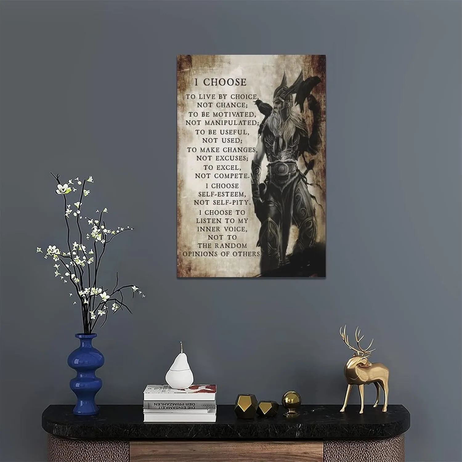 Viking Warrior Wall Art Viking Samurai Picture Wall Decor I Choose to Live by Choice Inspirational Quotes Canvas Painting Prints Motivational Poster Artwork Home Framed for Bedroom Living Room 16"x24"