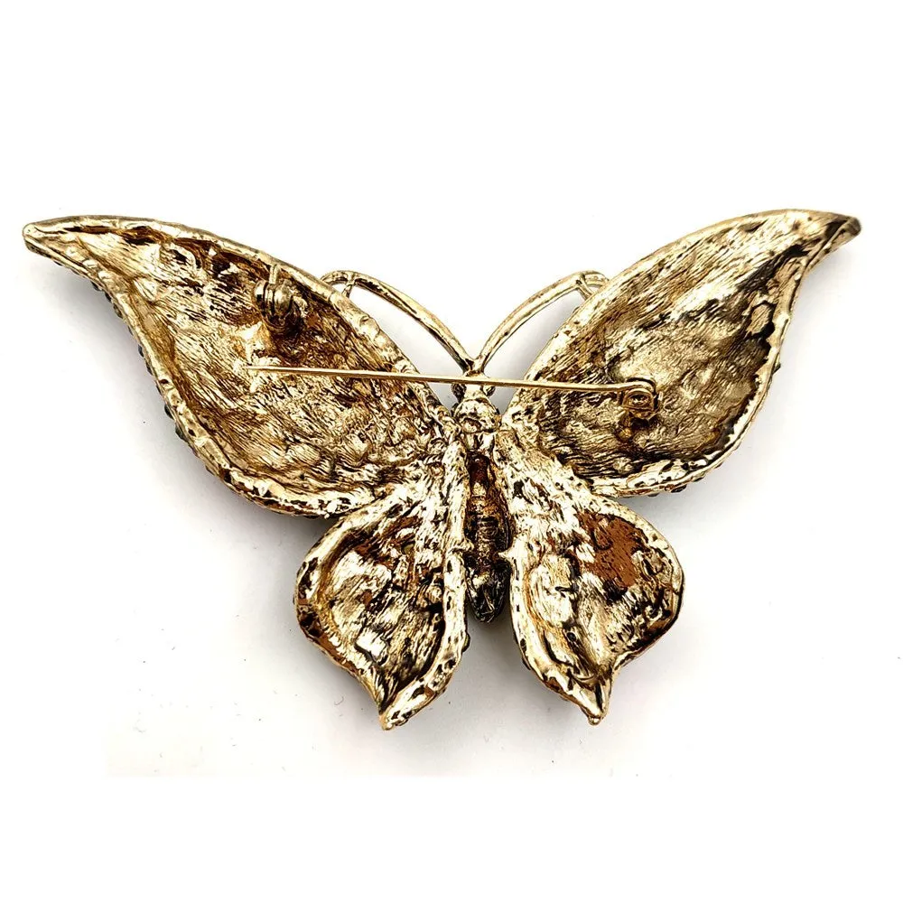 Vintage Crystal Butterfly Brooch Pin, Purple and Amethyst with Gold-Tone Finish, Iridescent Rhinestone Detail