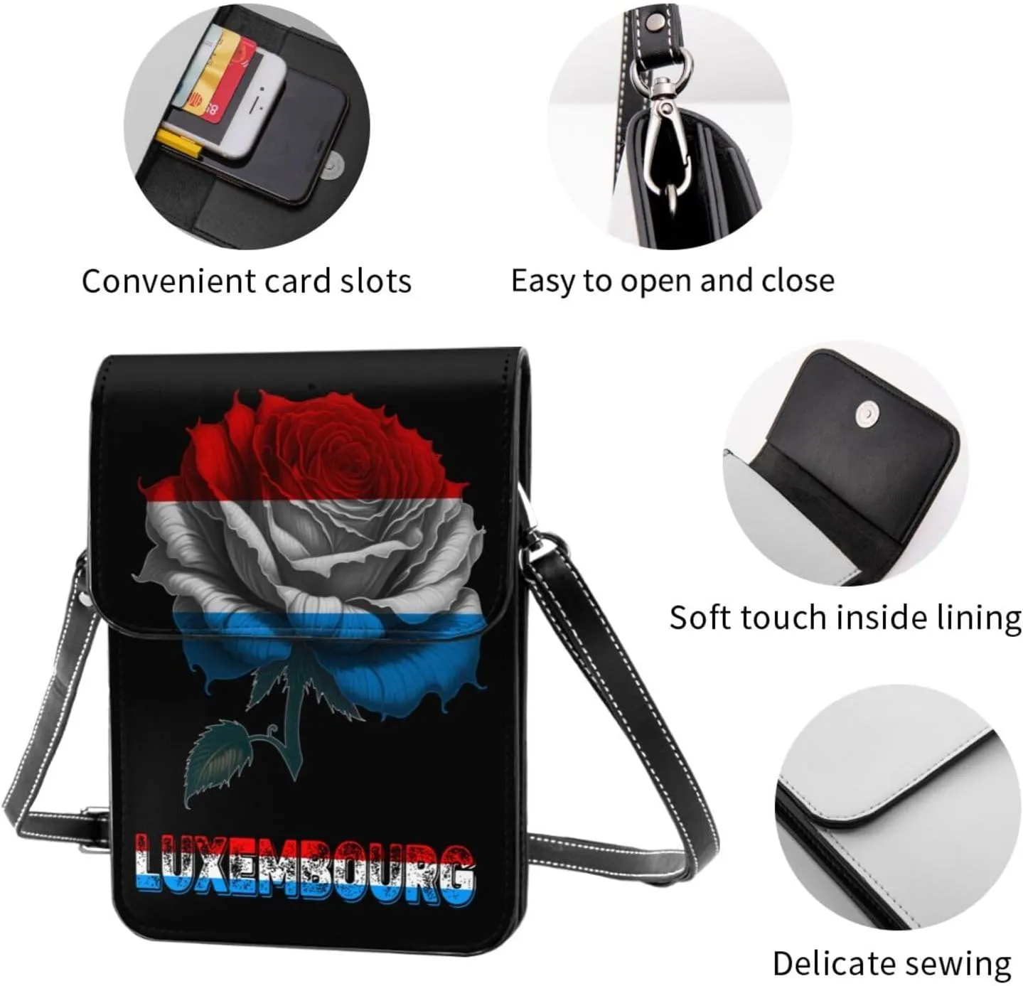 Vintage Mongolia Mongolian Flag Rose Flower Small Crossbody Purse Cell Phone Bag for Women