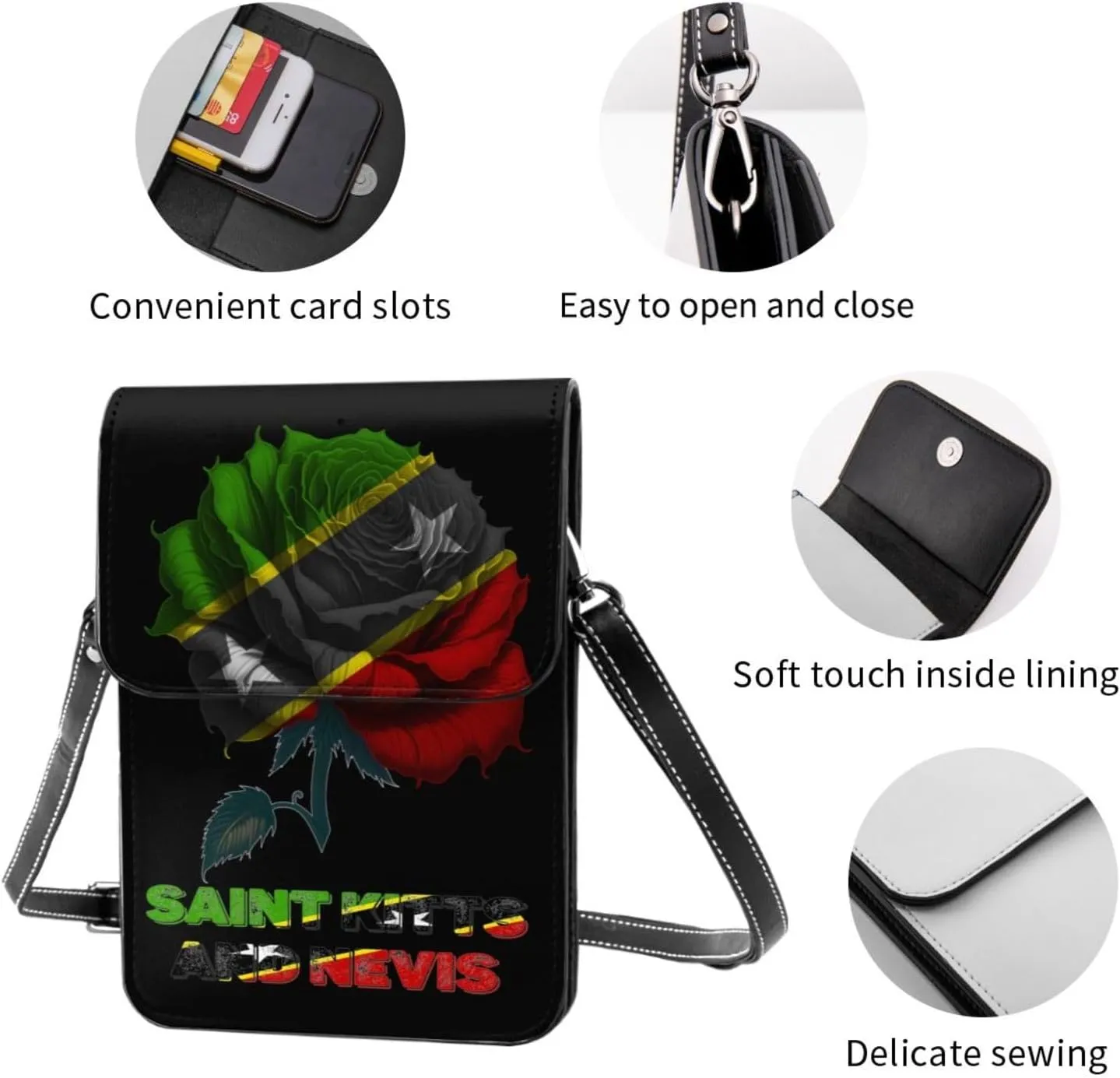 Vintage South Sandwich Islands Flag Rose Flower Small Crossbody Purse Cell Phone Bag for Women