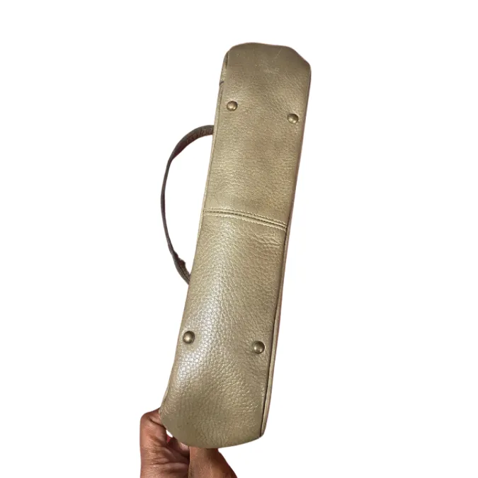 Vintage Taupe Pebble Leather Handbag with Pixelated Floral Lining