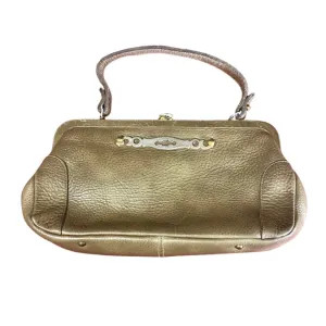 Vintage Taupe Pebble Leather Handbag with Pixelated Floral Lining