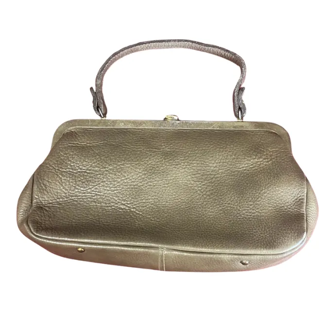 Vintage Taupe Pebble Leather Handbag with Pixelated Floral Lining