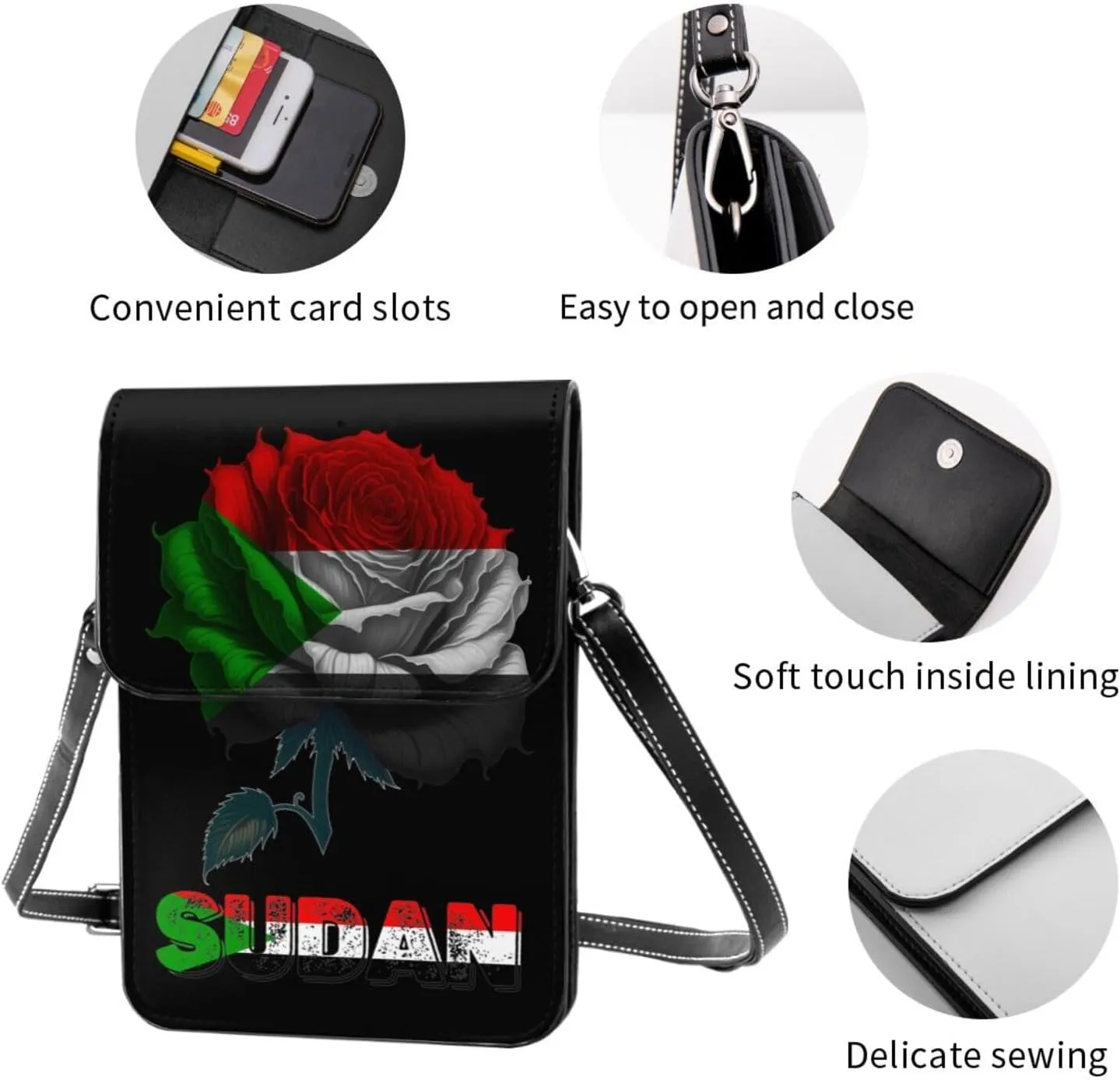 Vintage Turkey Turkish Flag Rose Flower Small Crossbody Purse Cell Phone Bag for Women
