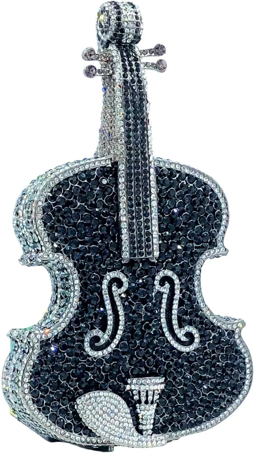 Violin Crystal Clutch Bag Women Novelty Evening Handbags Bridal Party Dinner Rhinestone Clutch Purse Wedding Bag,Mini