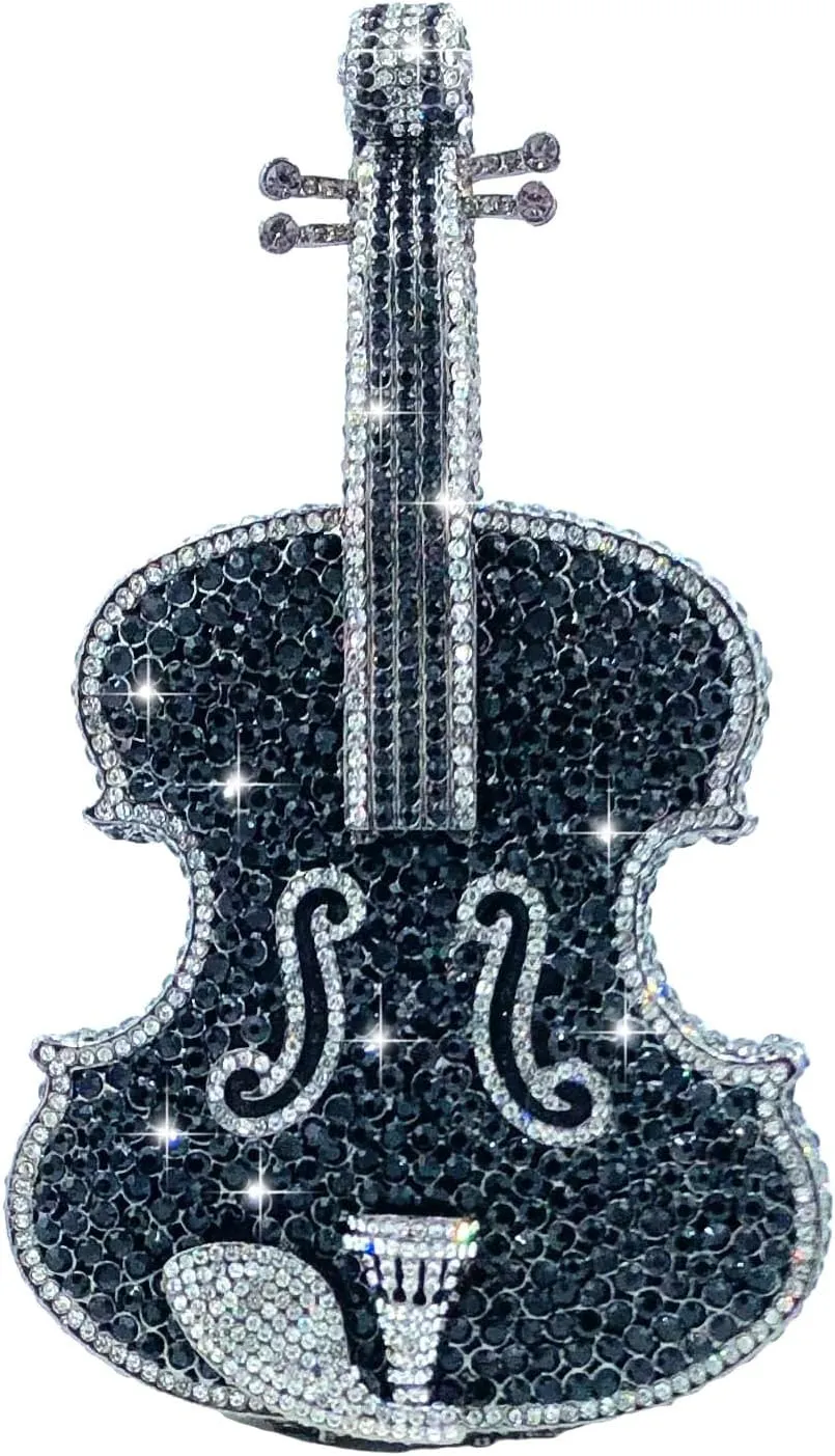 Violin Crystal Clutch Bag Women Novelty Evening Handbags Bridal Party Dinner Rhinestone Clutch Purse Wedding Bag,Mini