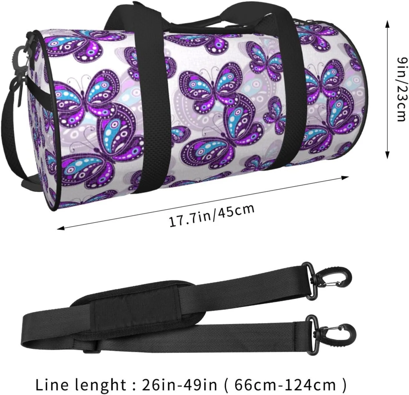 Vivid Butterfly Round Travel Duffel Bag Large Capacity Gym Sports Bags for Hiking Vacation Trips