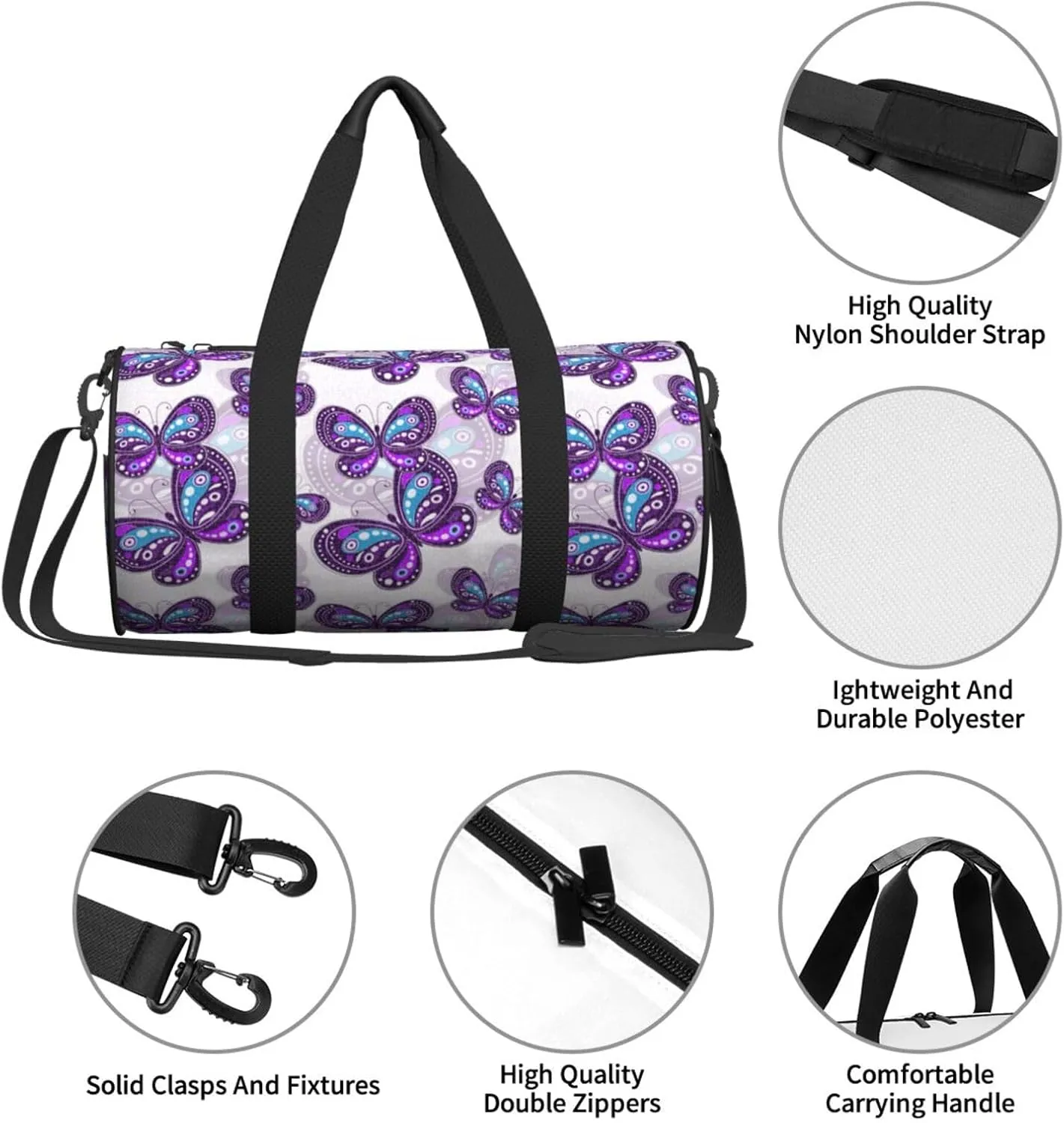 Vivid Butterfly Round Travel Duffel Bag Large Capacity Gym Sports Bags for Hiking Vacation Trips