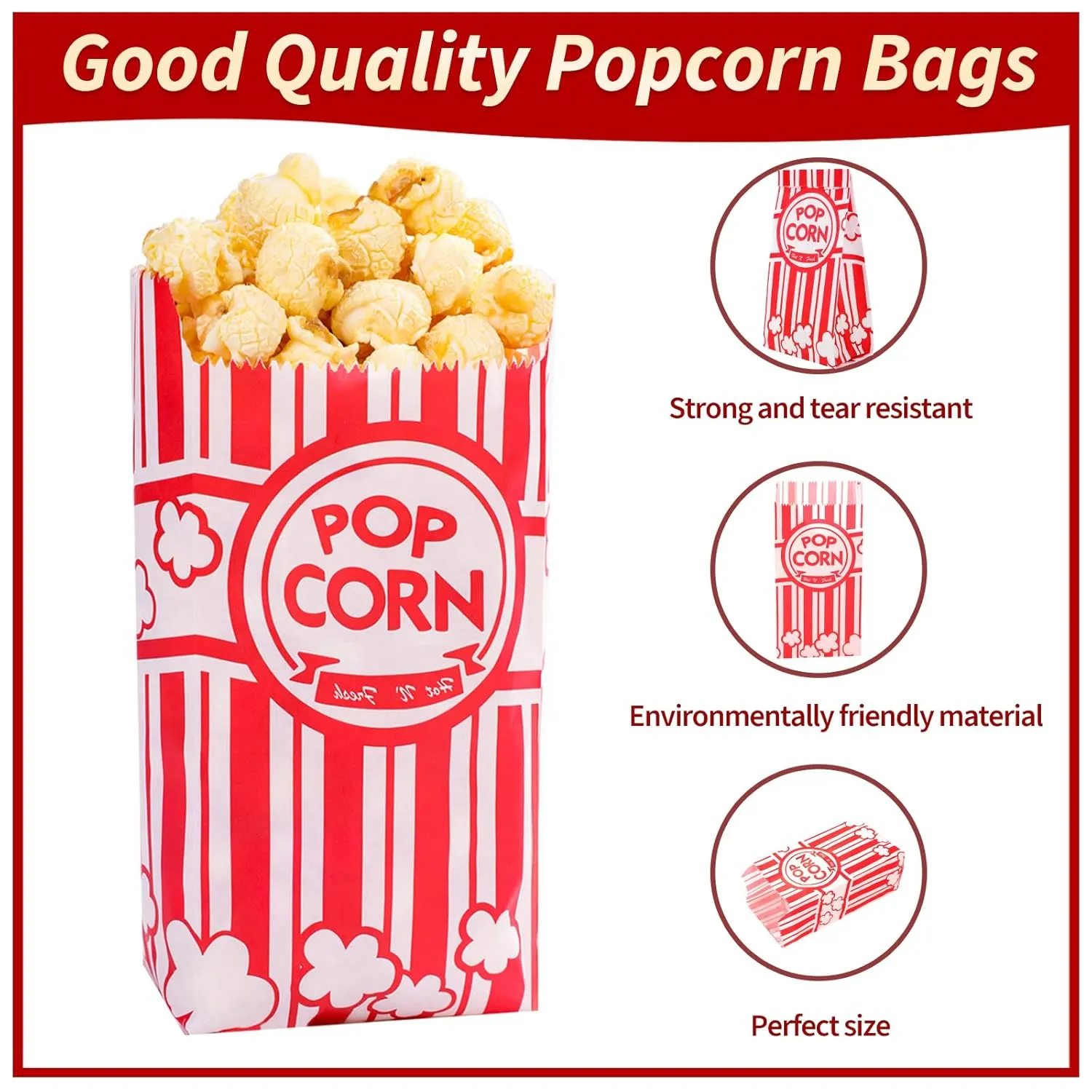 VOISEN Paper Popcorn Bags,400 Pack 1oz Popcorn Bags Individual Servings, Popcorn Bag Bulk for Popcorn Machine,Movie Nights Pop Corn Bags
