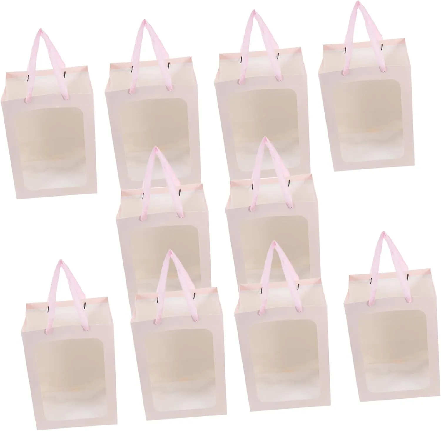VOSAREA Sturdy Paper Flower Bag Window Handle Multipurpose Bag for Party Favor Wrapping Bridal Party