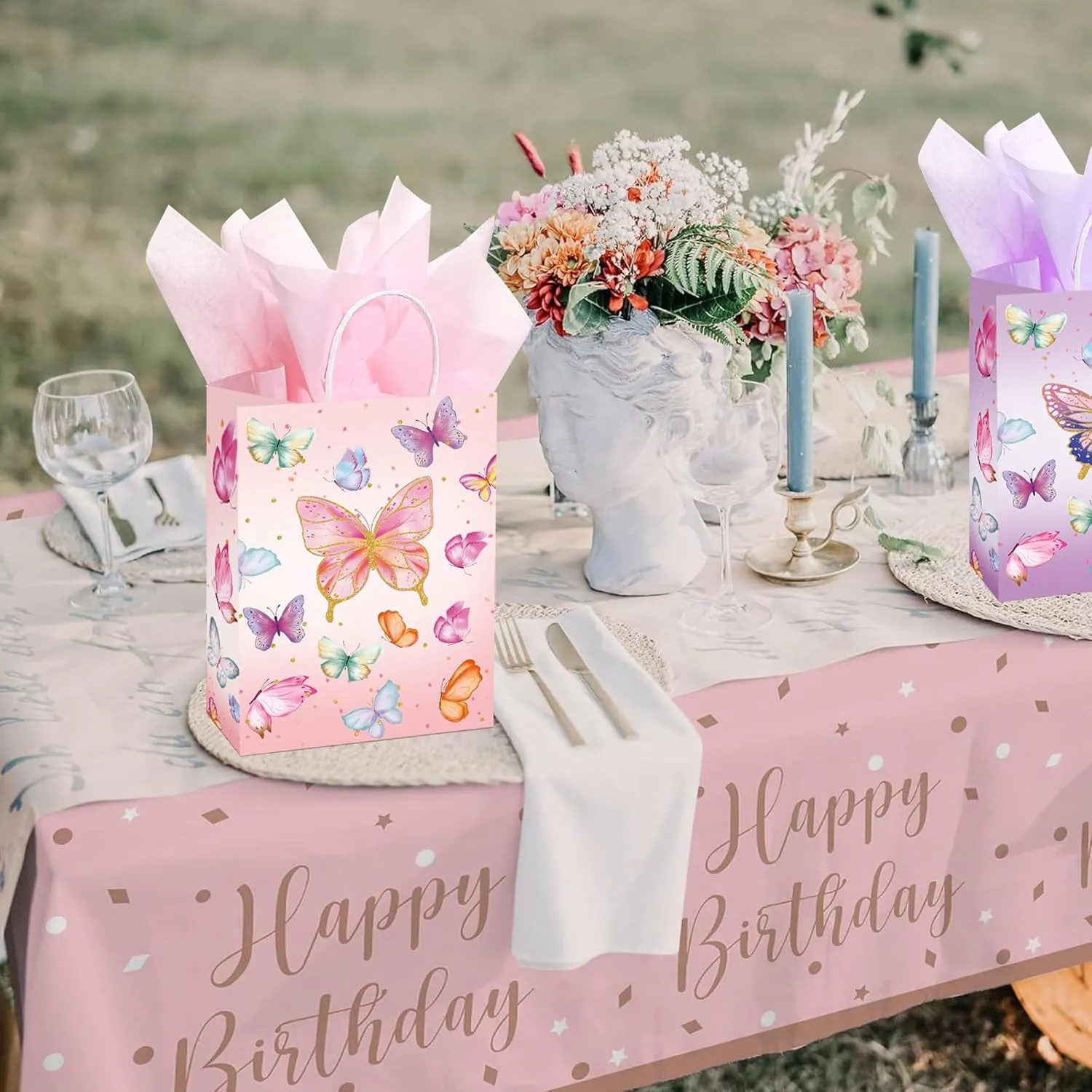 W WINTMING 16 Pcs Butterfly Gift Bags Butterfly Party Favor Bags with Tissue Paper Pink Purple Paper Goodie Bag Birthday Bag for Wedding, Birthday, Party Supplies and Gift (Butterfly)