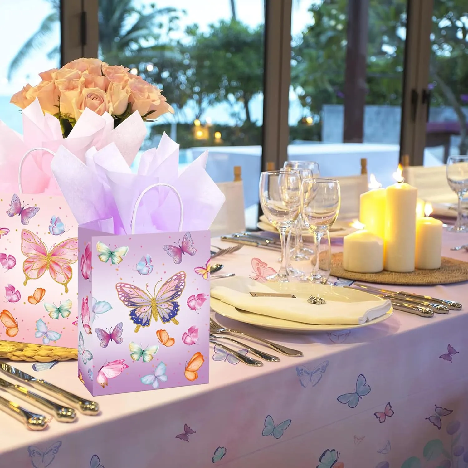 W WINTMING 16 Pcs Butterfly Gift Bags Butterfly Party Favor Bags with Tissue Paper Pink Purple Paper Goodie Bag Birthday Bag for Wedding, Birthday, Party Supplies and Gift (Butterfly)