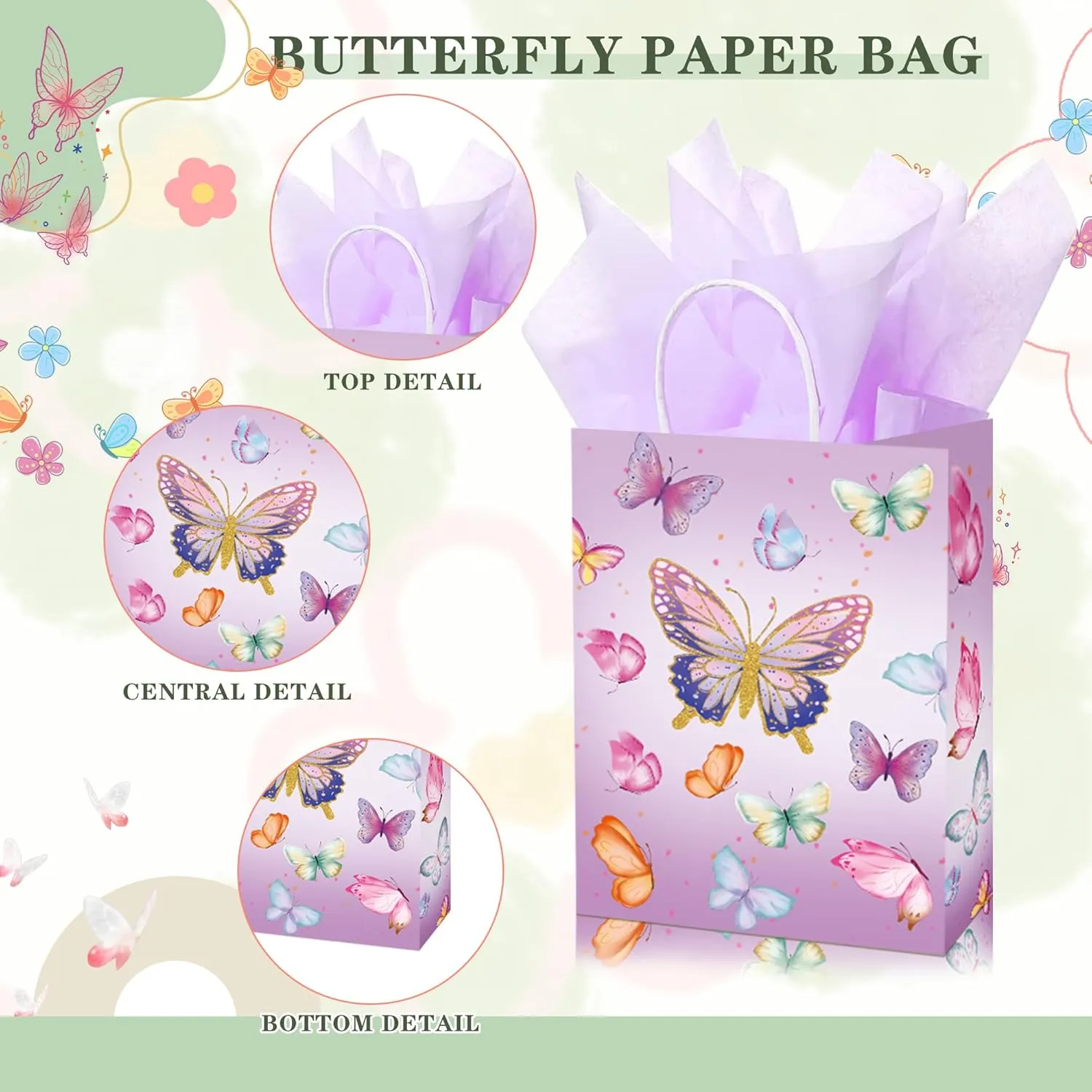 W WINTMING 16 Pcs Butterfly Gift Bags Butterfly Party Favor Bags with Tissue Paper Pink Purple Paper Goodie Bag Birthday Bag for Wedding, Birthday, Party Supplies and Gift (Butterfly)