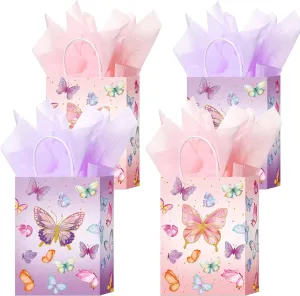 W WINTMING 16 Pcs Butterfly Gift Bags Butterfly Party Favor Bags with Tissue Paper Pink Purple Paper Goodie Bag Birthday Bag for Wedding, Birthday, Party Supplies and Gift (Butterfly)