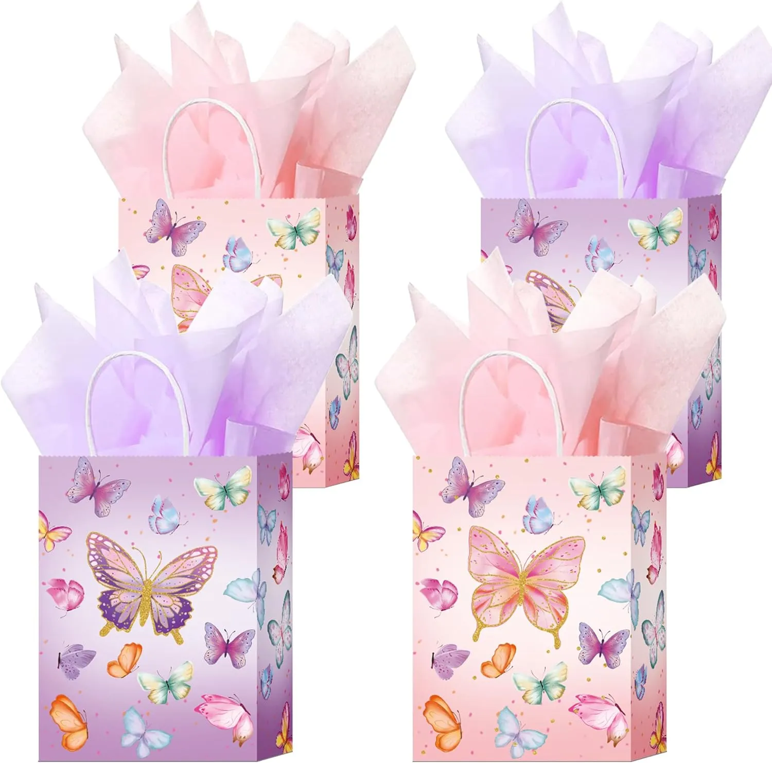 W WINTMING 16 Pcs Butterfly Gift Bags Butterfly Party Favor Bags with Tissue Paper Pink Purple Paper Goodie Bag Birthday Bag for Wedding, Birthday, Party Supplies and Gift (Butterfly)