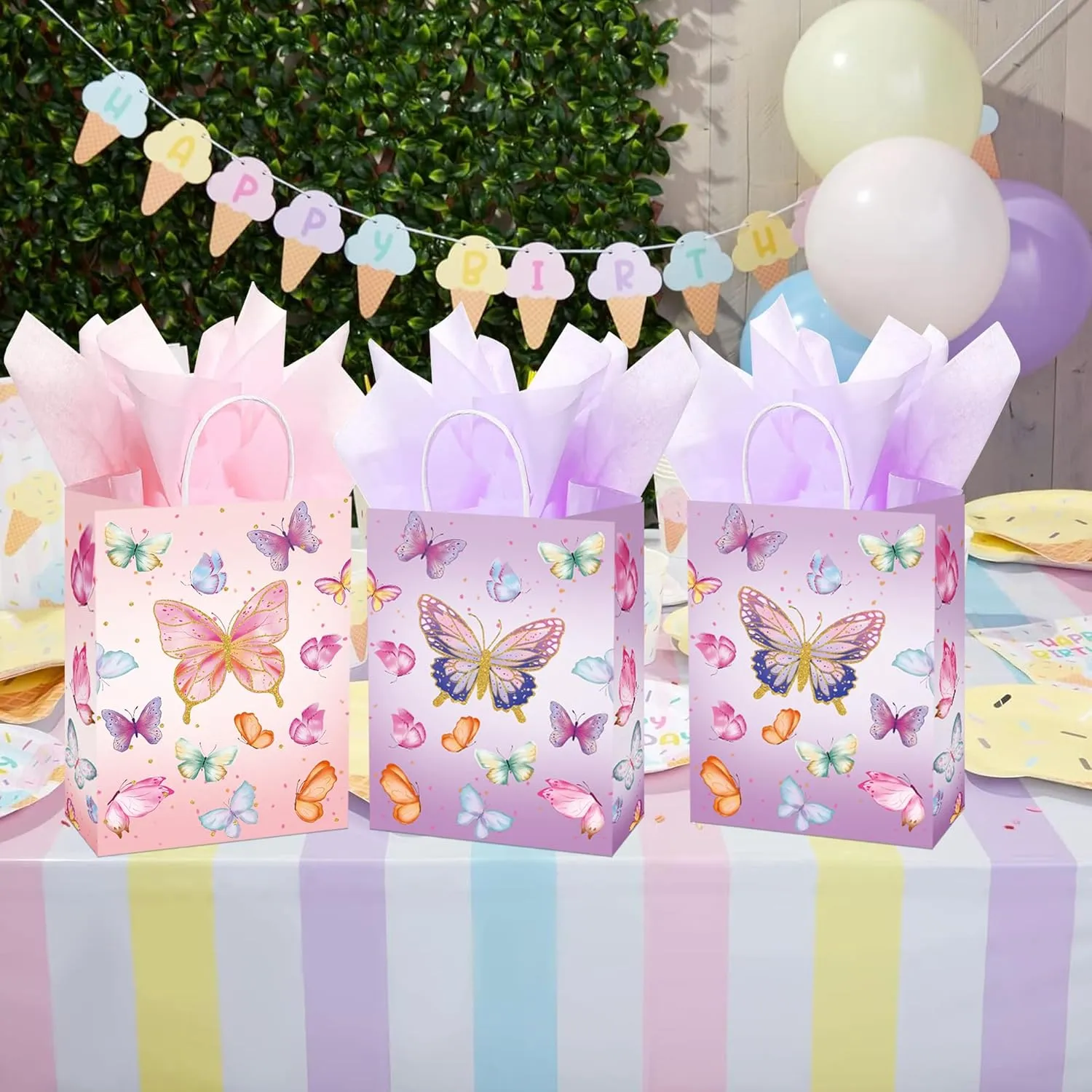 W WINTMING 16 Pcs Butterfly Gift Bags Butterfly Party Favor Bags with Tissue Paper Pink Purple Paper Goodie Bag Birthday Bag for Wedding, Birthday, Party Supplies and Gift (Butterfly)