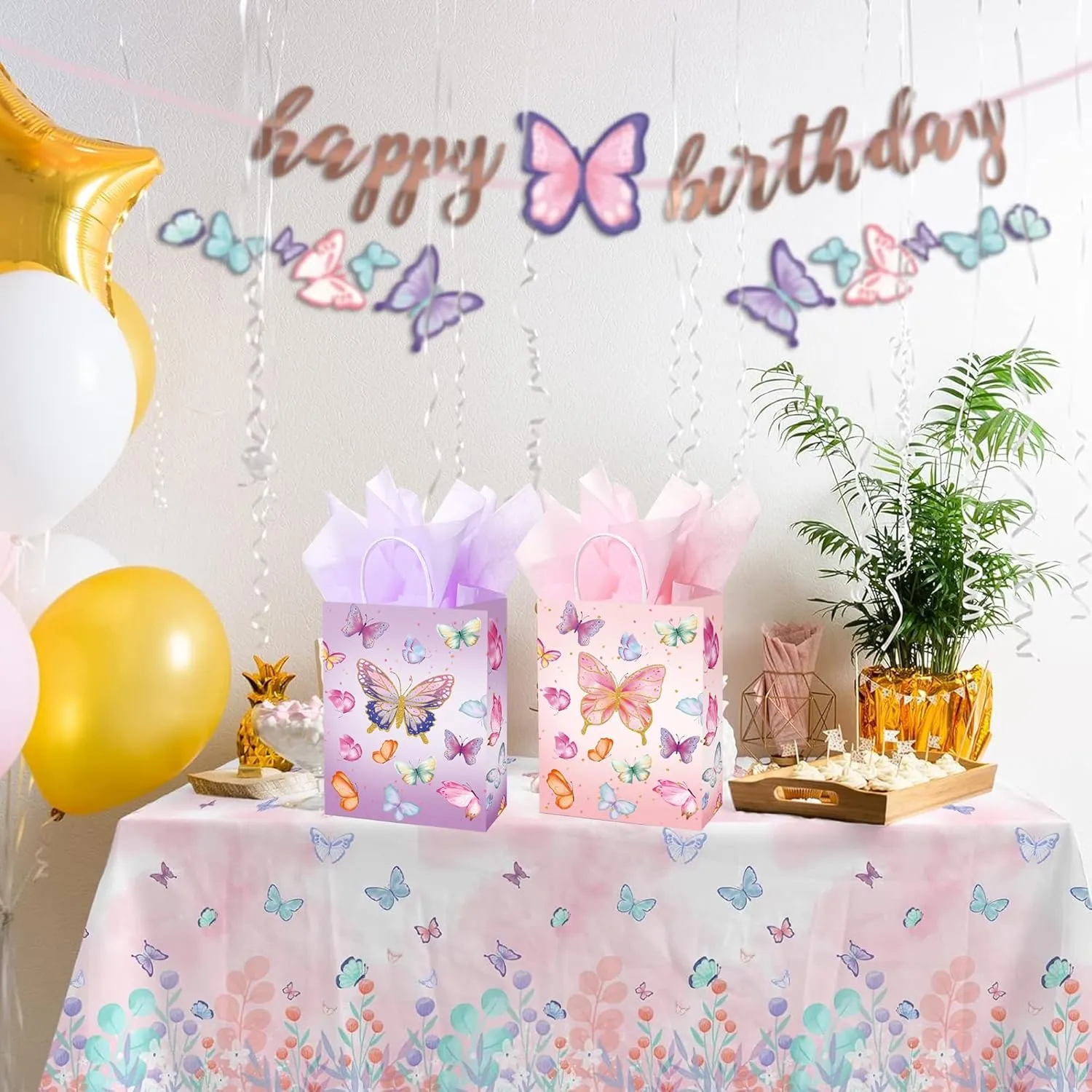 W WINTMING 16 Pcs Butterfly Gift Bags Butterfly Party Favor Bags with Tissue Paper Pink Purple Paper Goodie Bag Birthday Bag for Wedding, Birthday, Party Supplies and Gift (Butterfly)