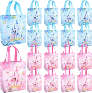 W WINTMING 24 Pcs Princess Prince Party Favor Bags, Floral Castle Candy Goodie Bags, Pink Blue Princess Prince Birthday Gift Bags with Handles for Kids Boys Girls