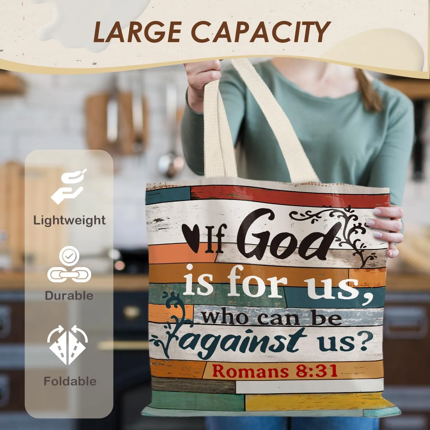 Walk by Faith Christian Canvas Tote Bags for Women, Christian Gifts for Women Faith, Bible Verse Gifts