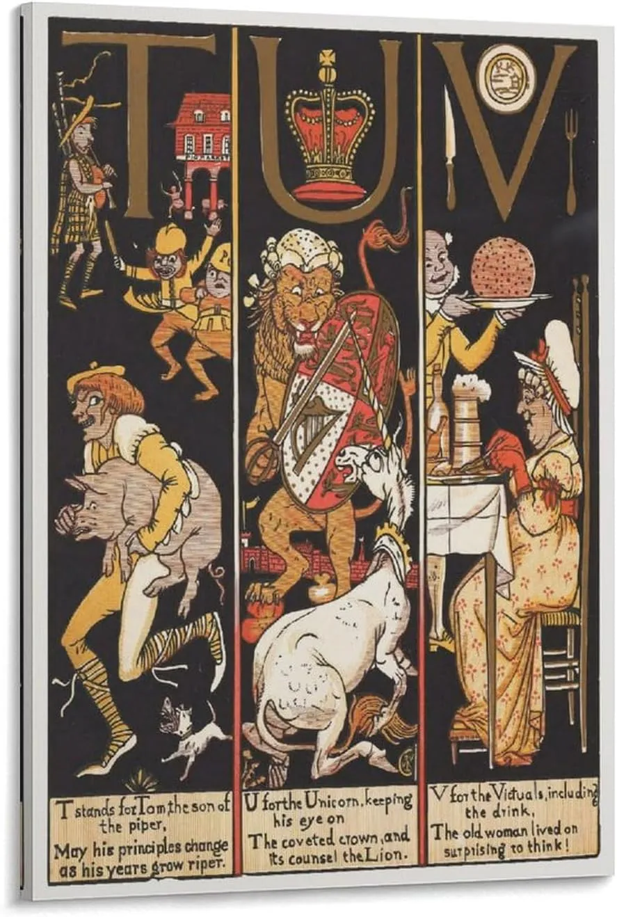 Walter Crane Posters Print The Absurd A.B.C Pl (6) Wall Art Picture Painting Poster Canvas Print Posters Artworks Bedroom Living Room Decor 24x36inch(60x90cm)