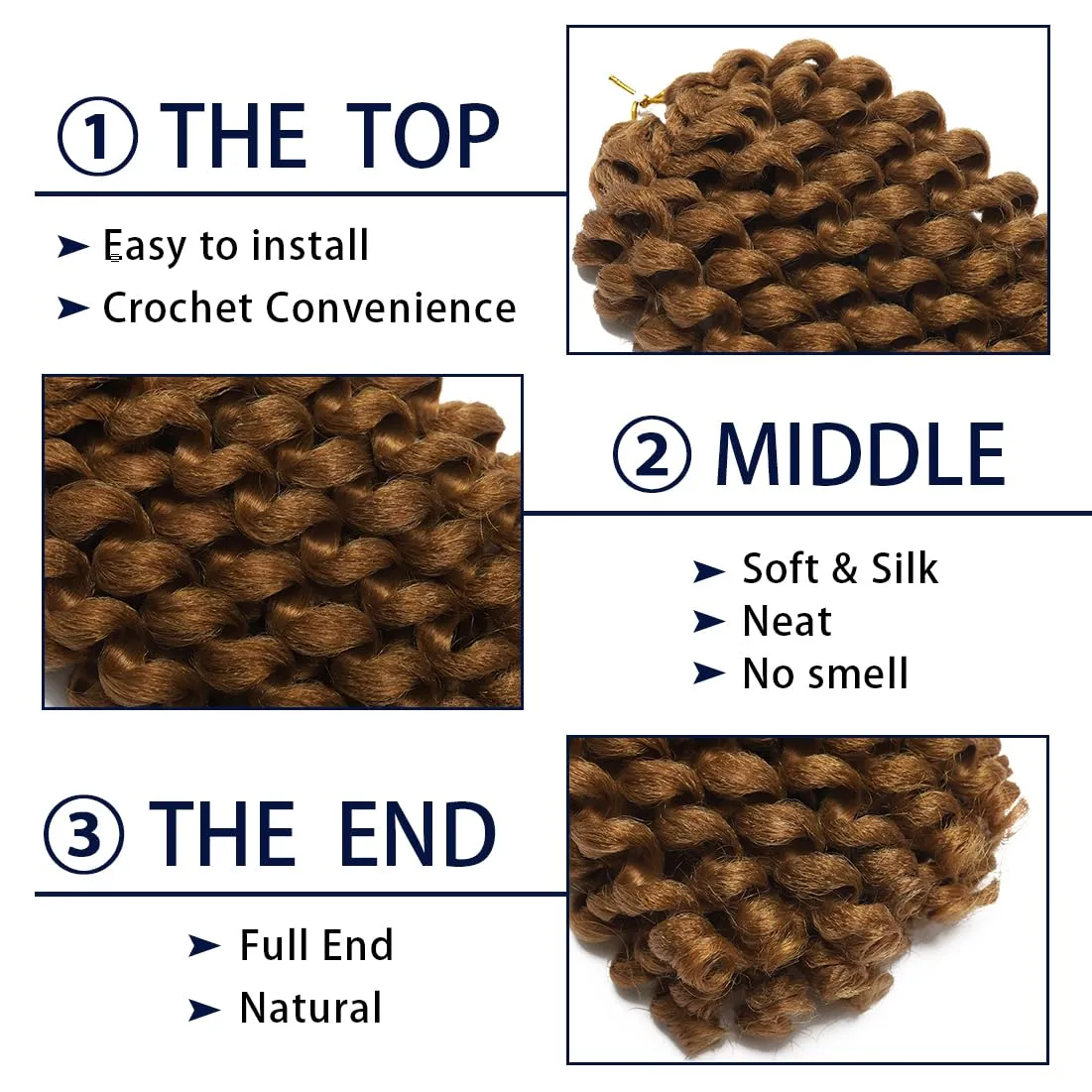 Wand Curl Crochet Braids Hair 8 Inch Jamaican Wand Curl Ombre Jamaican Bounce Curl Colored Crochet Braids Ringlet Twist Hair Extension Crochet Hair(3PCS,27#)