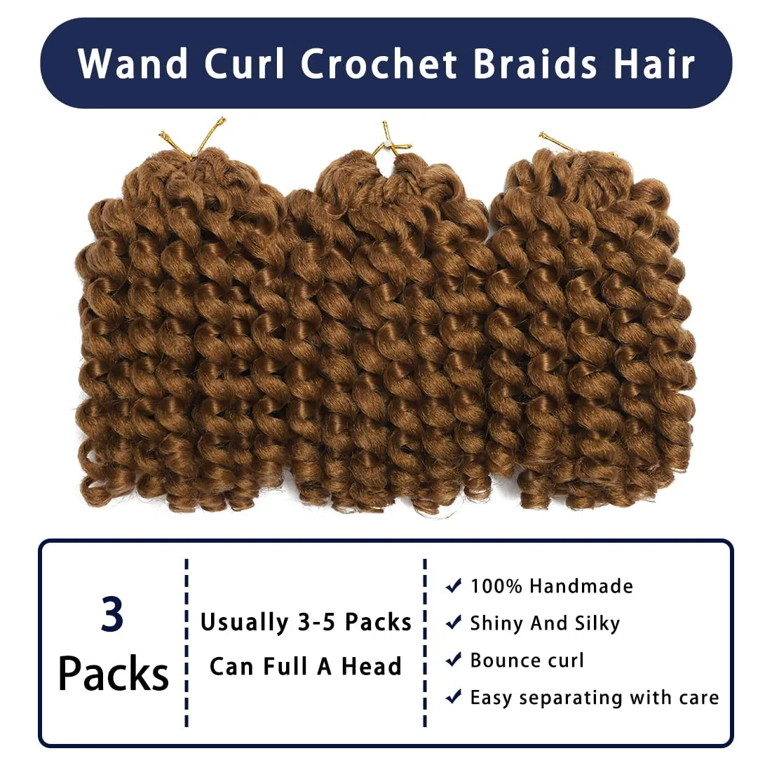 Wand Curl Crochet Braids Hair 8 Inch Jamaican Wand Curl Ombre Jamaican Bounce Curl Colored Crochet Braids Ringlet Twist Hair Extension Crochet Hair(3PCS,27#)