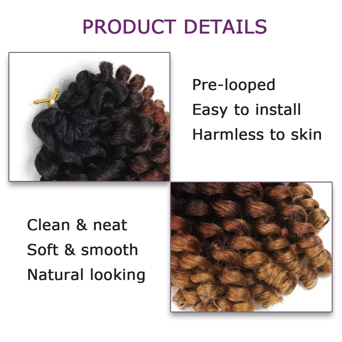 Wand Curl Crochet Braids Hair Jamaican Bounce Crochet Hair 8 Inch Wand Curl Jamaican Braids Ringlet Twist Hair Extension Crochet Hair (5 PCS, 1B/30/27)