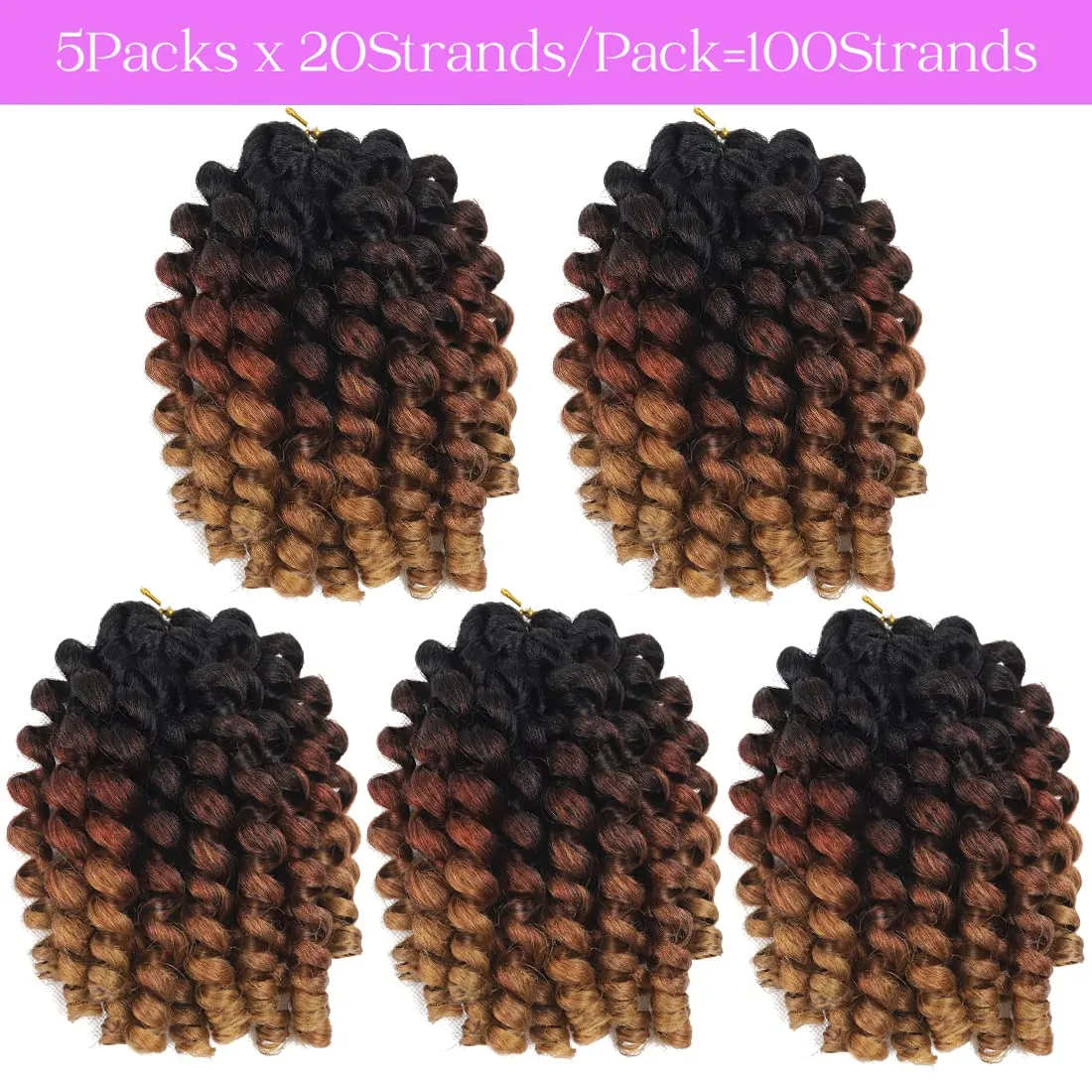 Wand Curl Crochet Braids Hair Jamaican Bounce Crochet Hair 8 Inch Wand Curl Jamaican Braids Ringlet Twist Hair Extension Crochet Hair (5 PCS, 1B/30/27)