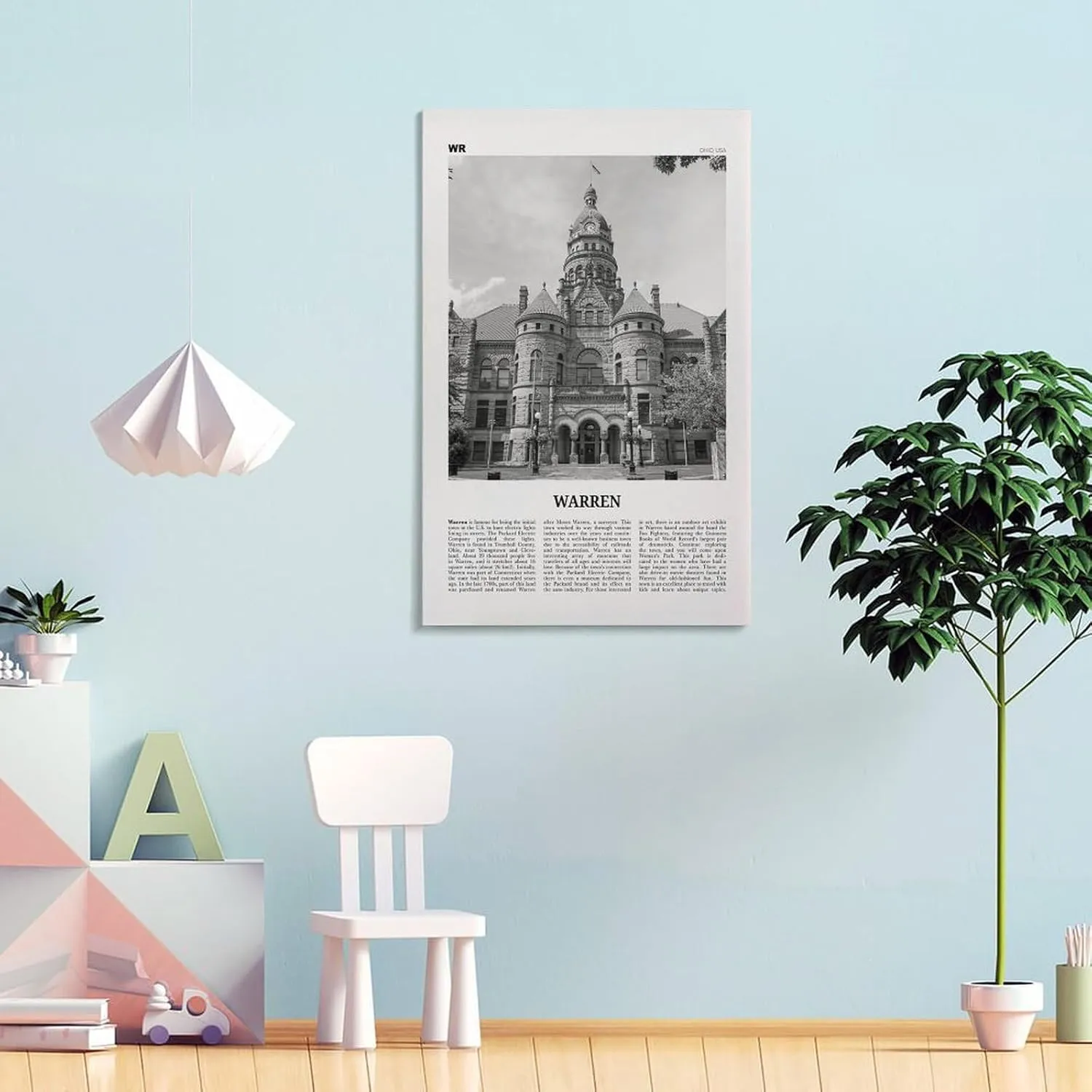 Warren Print Black And White, Warren Wall Art, Warren Poster, Warren Photo, Warren Wall Décor, Warren Map, Ohio, USA Poster Print for Teen Boys Room Wall Art Canvas Painting Print 16x24inch(40x60cm)