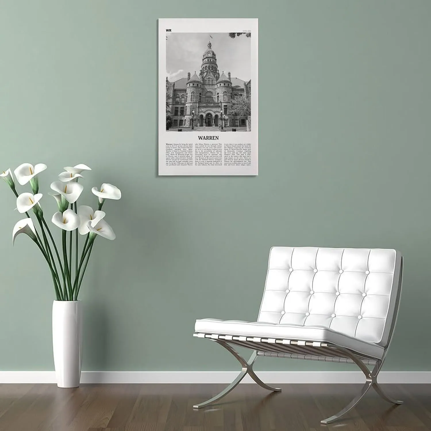 Warren Print Black And White, Warren Wall Art, Warren Poster, Warren Photo, Warren Wall Décor, Warren Map, Ohio, USA Poster Print for Teen Boys Room Wall Art Canvas Painting Print 16x24inch(40x60cm)