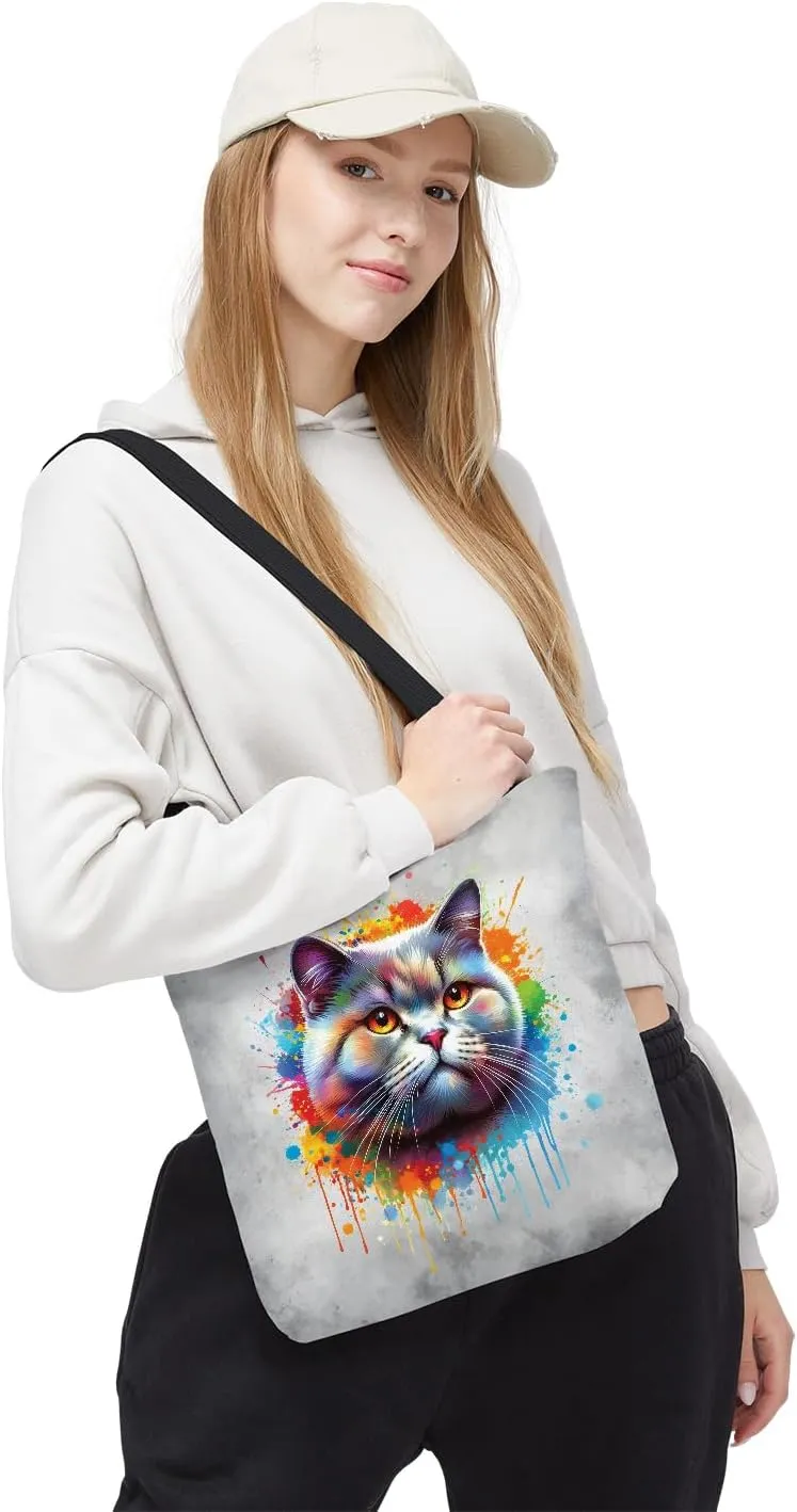 Watercolor Drip Cat Pop Art Colorful Portrait Artwork Canvas Tote Bag