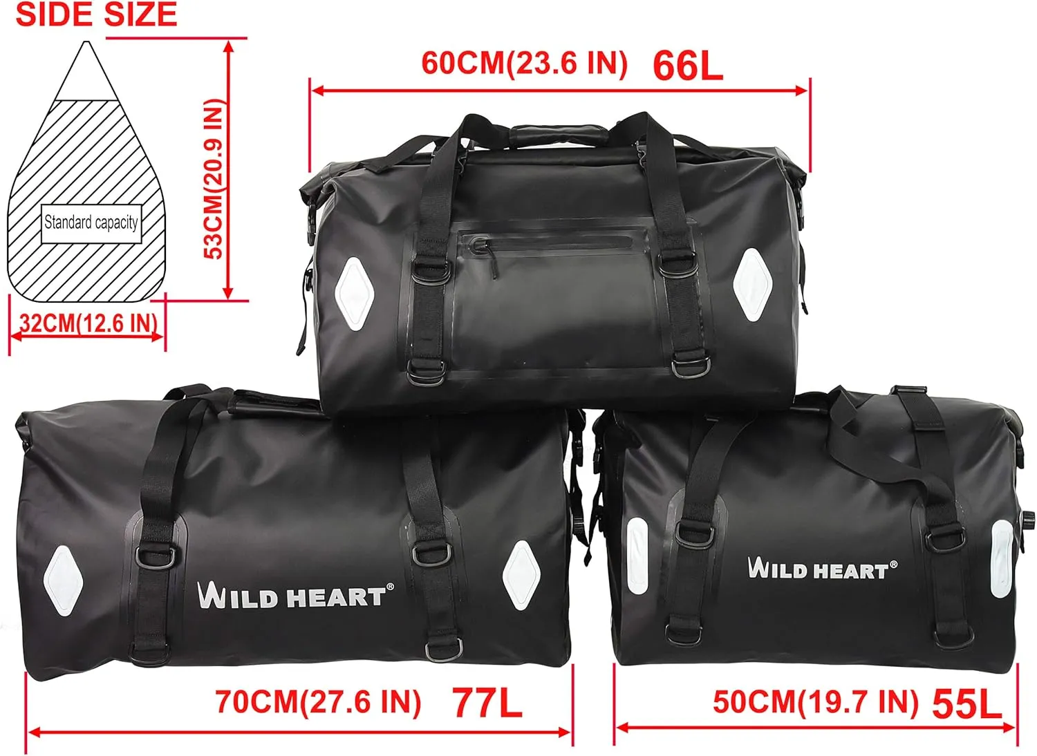 Waterproof Bag 55L 66L 77L Motorcycle Dry Duffel Bag for Travel,Motorcycling, Cycling,Hiking,Camping (77L, Black)