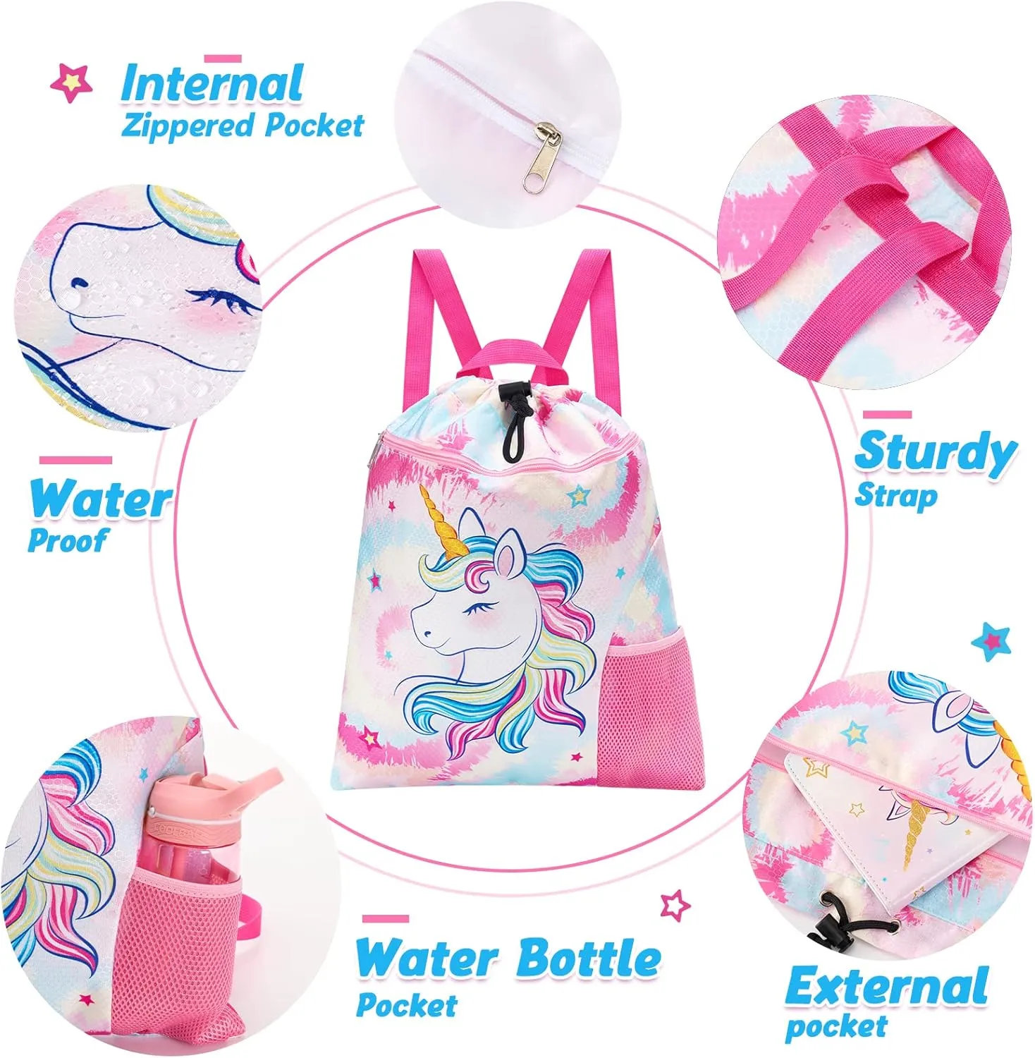 WAWSAM Gym Drawstring Backpack String Bag - 15” x 17” Sports Gym Bag for Kids Waterproof Swimming Beach Shopping Yoga Bag