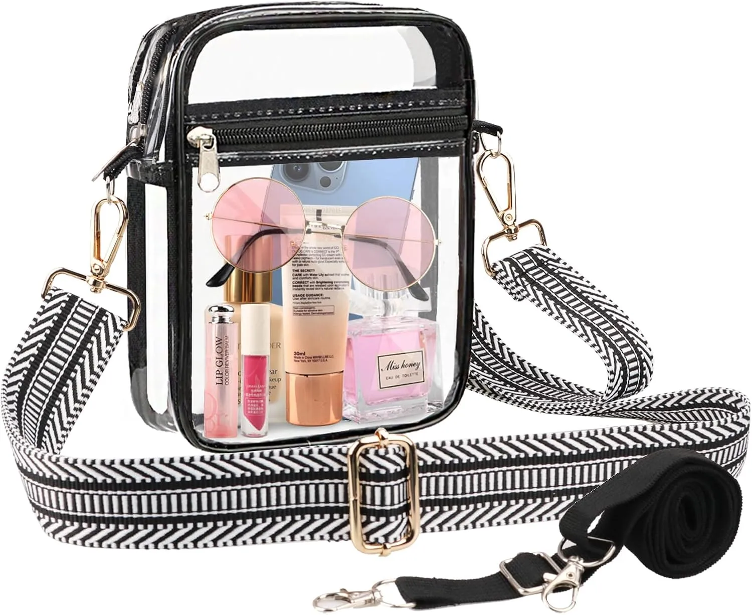 WEDDINGHELPER Clear Crossbody Bag, Clear Bag Stadium Approved Adjustable Strap for Concerts Sports Events